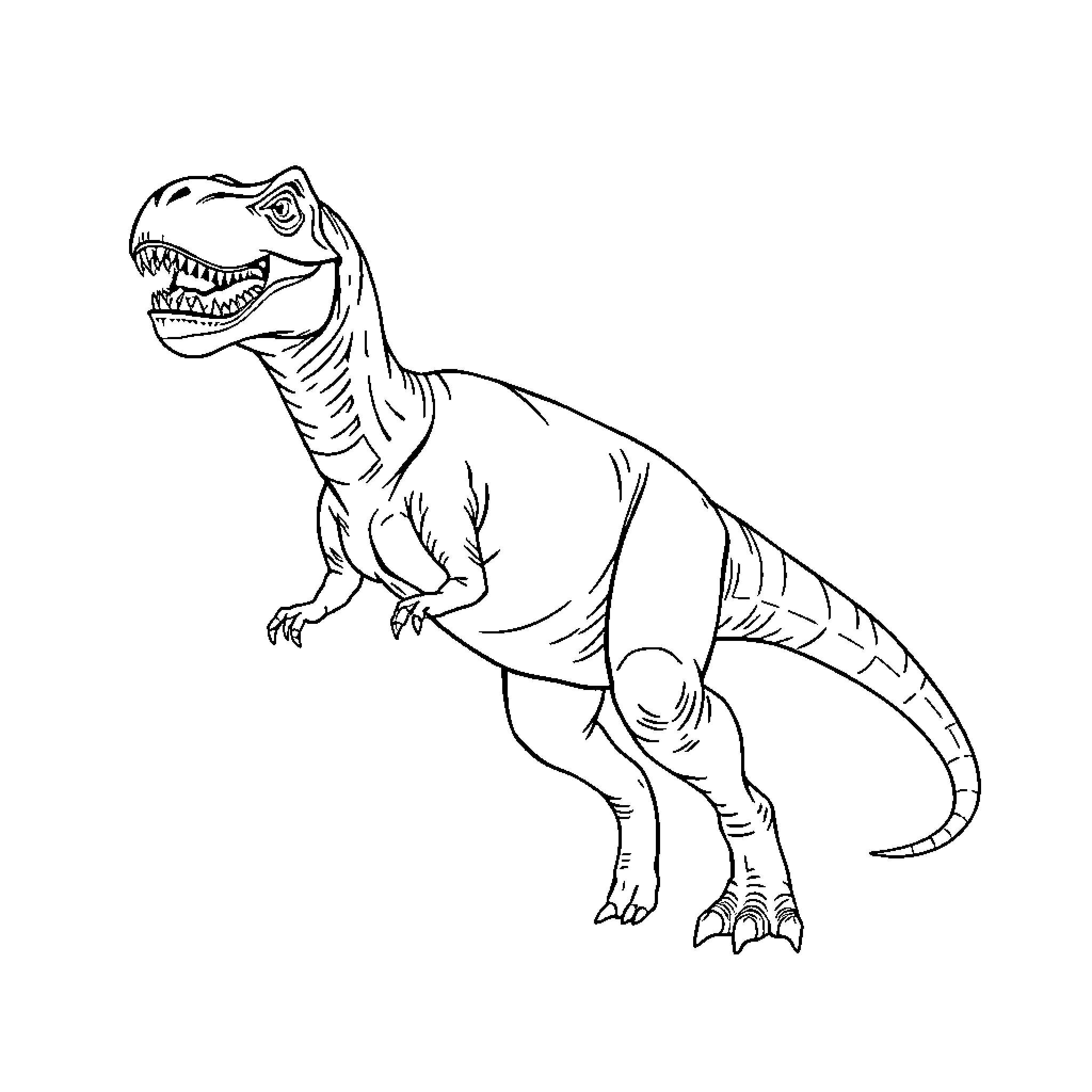 Tirex Dinosaur Roaring with Fierce Determination Coloring Page (free black-and-white line drawing printable PDF for all, from beginners to advanced learners, including children, teens, adults, and seniors)