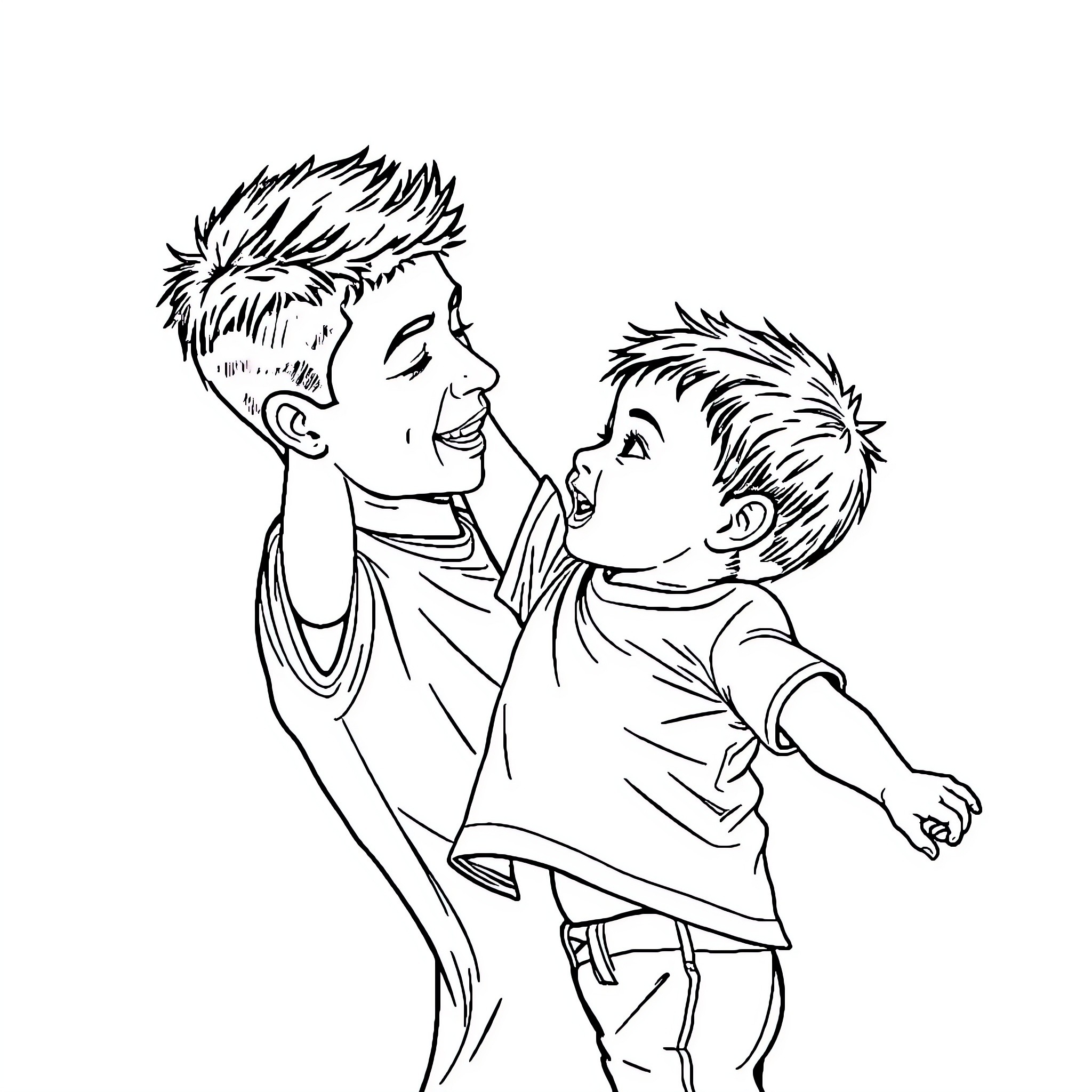 Adrián Ramos playing joyfully with his son Coloring Page (free black-and-white line drawing printable PDF for all, from beginners to advanced learners, including children, teens, adults, and seniors)