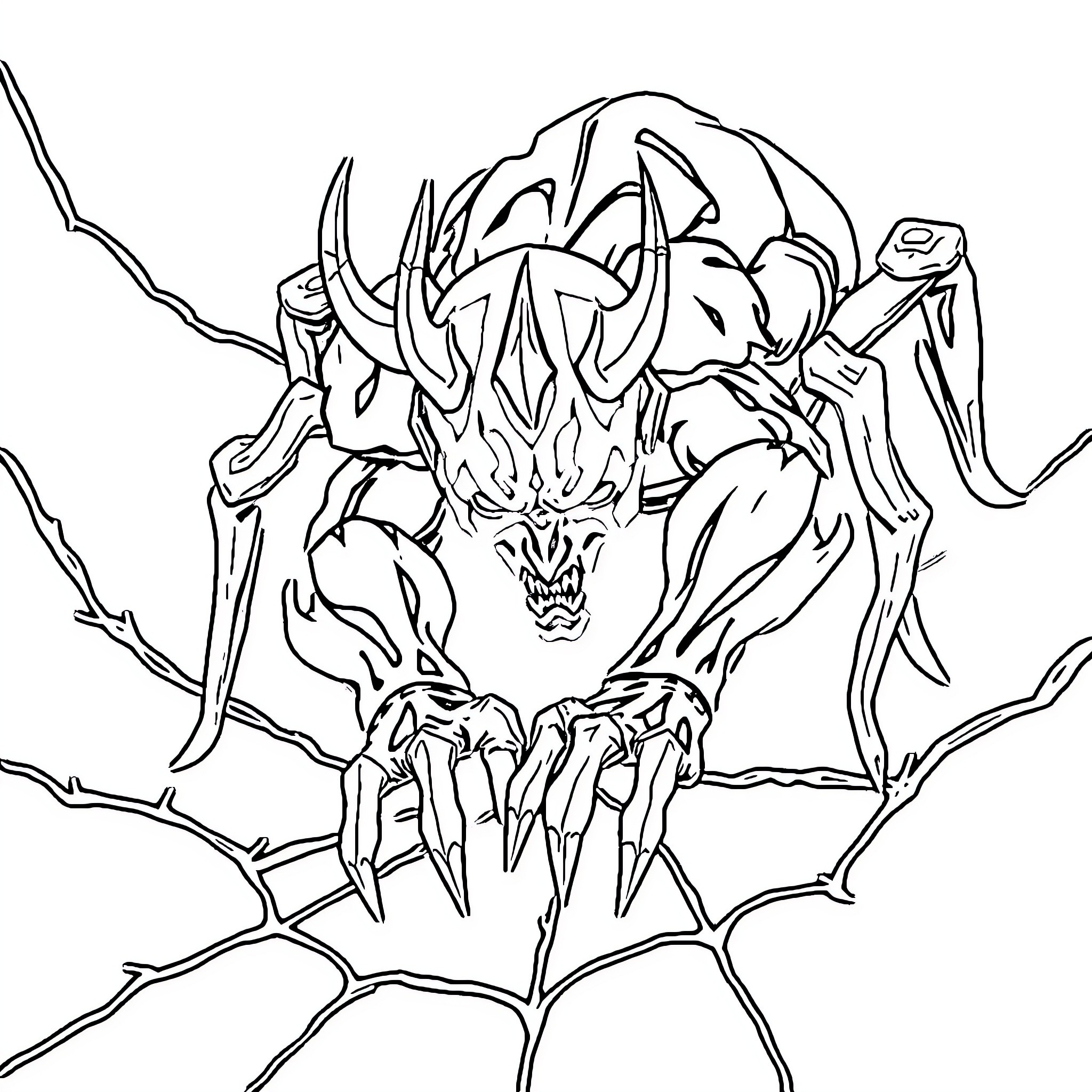 Darth Maul's Fierce Visage Amid Chaotic Surroundings Coloring Page (free black-and-white line drawing printable PDF for all, from beginners to advanced learners, including children, teens, adults, and seniors)