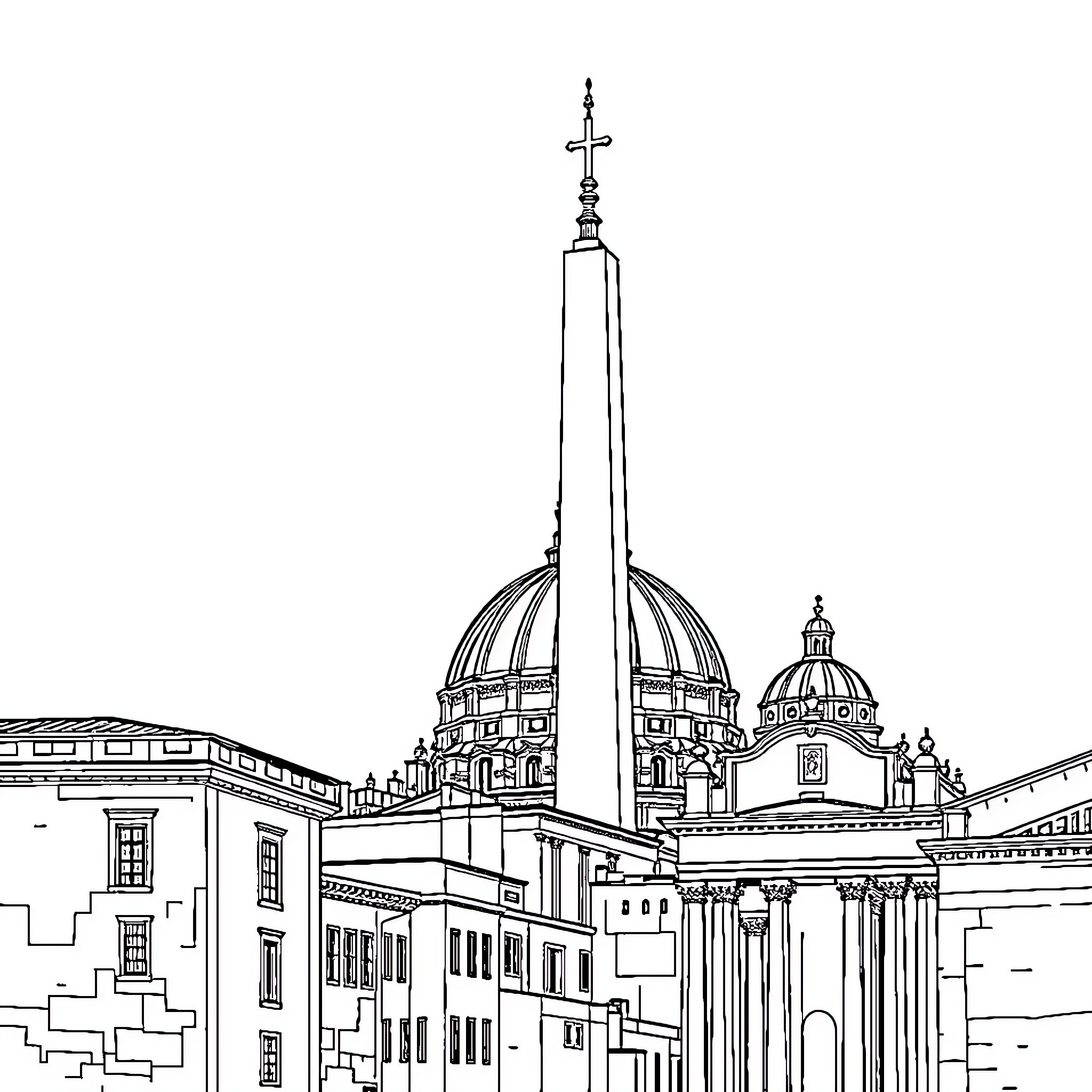Chimney spires and domes of a historic building Coloring Page (free black-and-white line drawing printable PDF for all, from beginners to advanced learners, including children, teens, adults, and seniors)