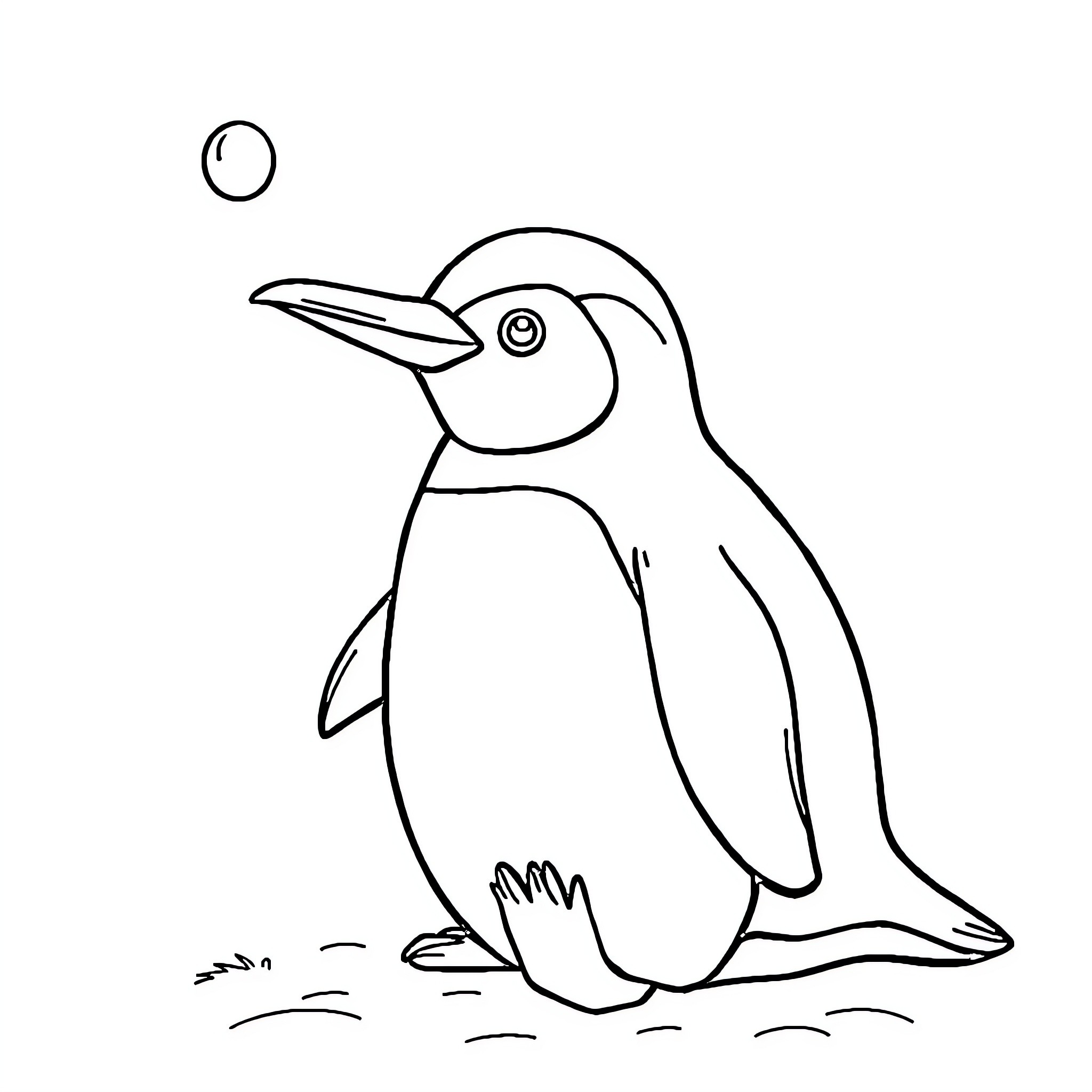 Penguin standing on the ground Coloring Page (free black-and-white line drawing printable PDF for all, from beginners to advanced learners, including children, teens, adults, and seniors)