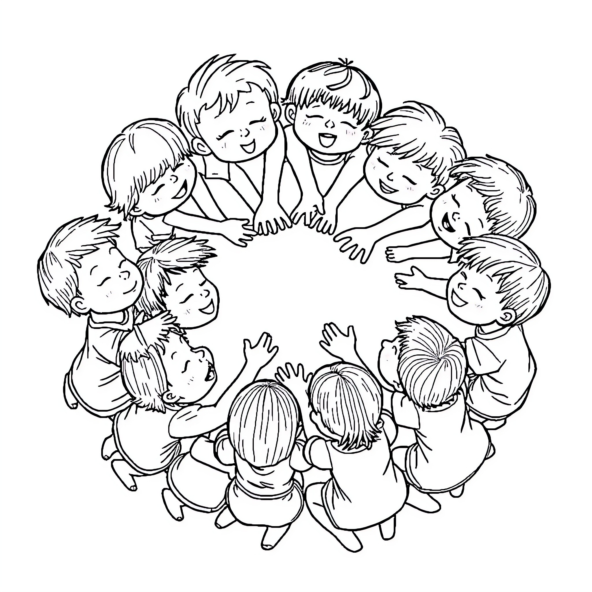 Niño's Circle of Joy Coloring Page (free black-and-white line drawing printable PDF for all, from beginners to advanced learners, including children, teens, adults, and seniors)
