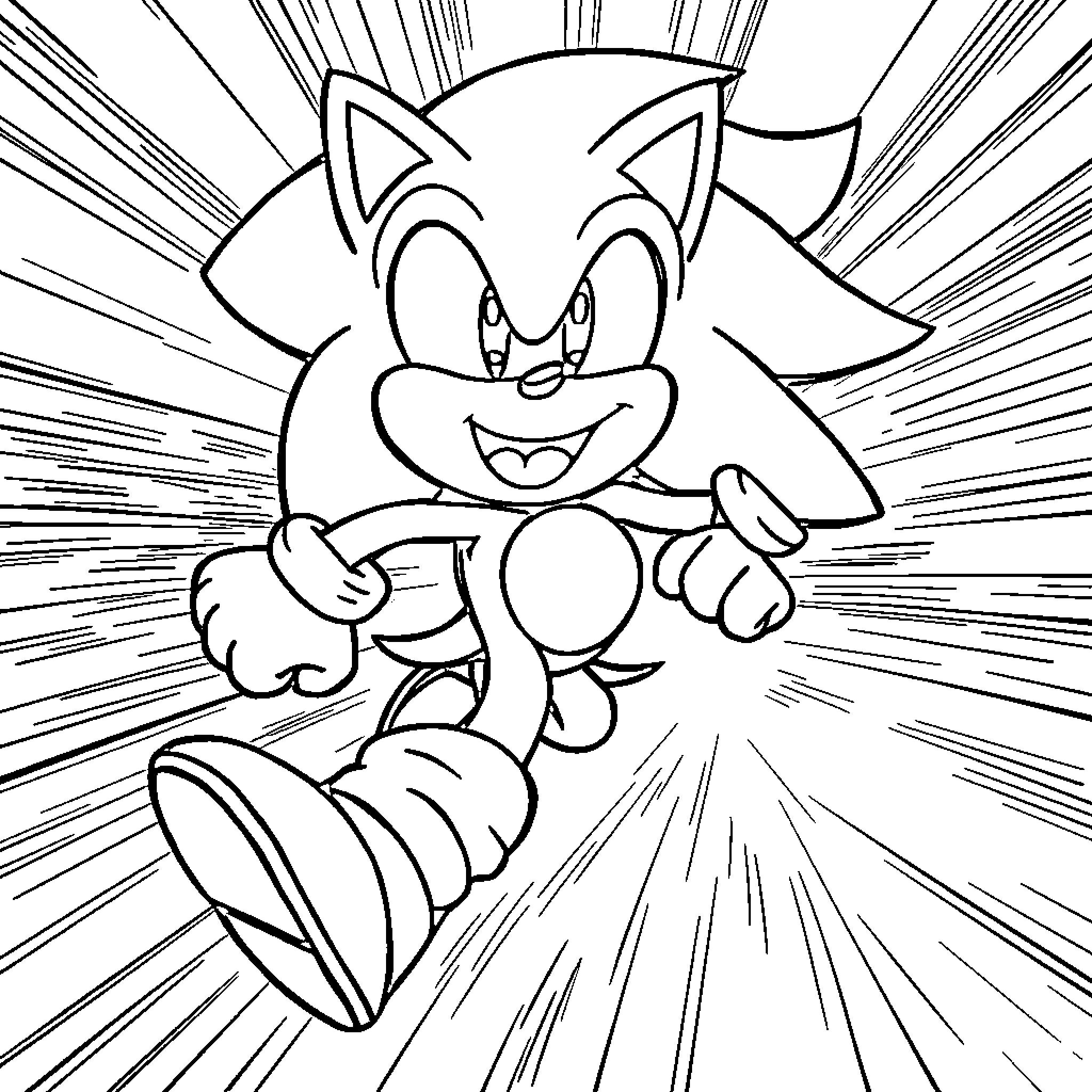 Sonic running with energy and enthusiasm Coloring Page (free black-and-white line drawing printable PDF for all, from beginners to advanced learners, including children, teens, adults, and seniors)
