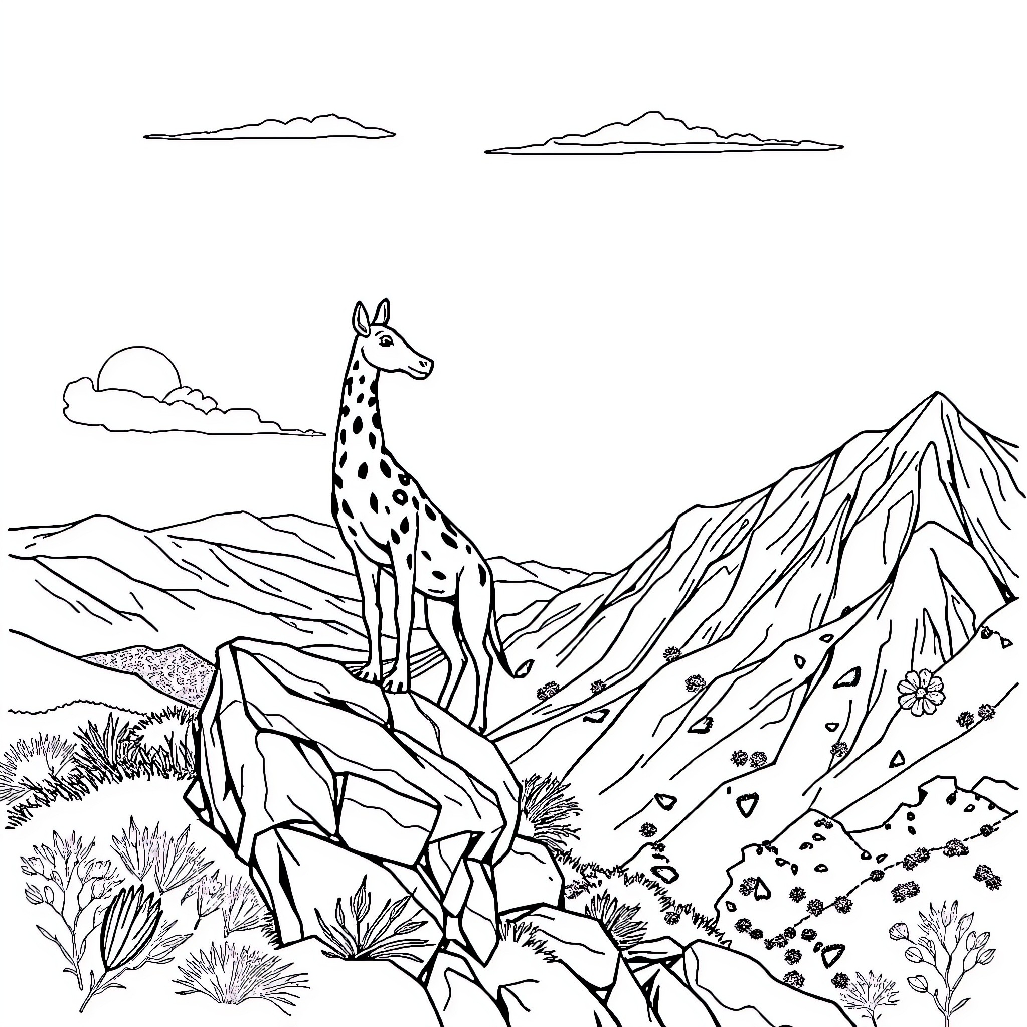 Centinela of the Serene Savanna Coloring Page (free black-and-white line drawing printable PDF for all, from beginners to advanced learners, including children, teens, adults, and seniors)