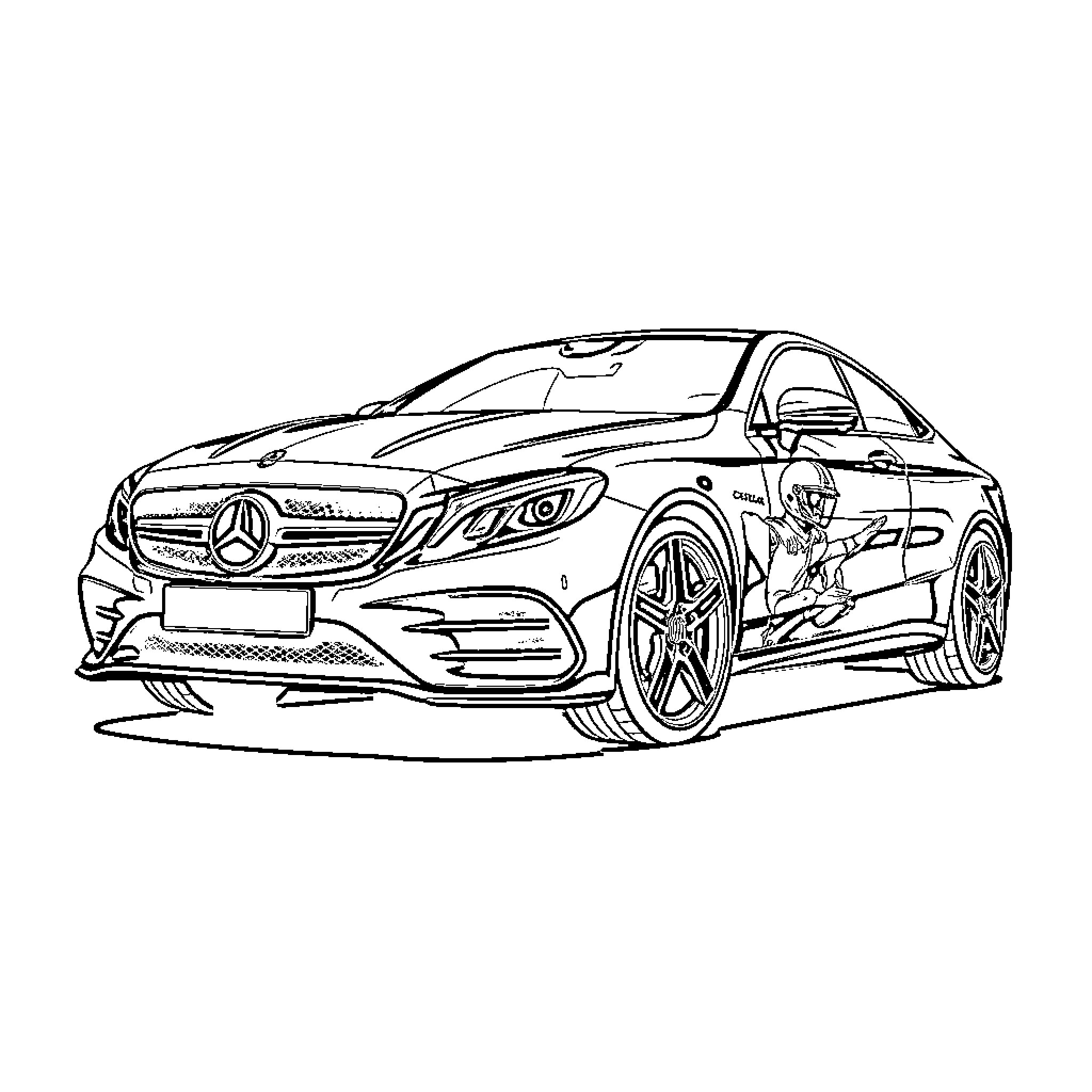 Car showcasing sleek design and powerful features Coloring Page (free black-and-white line drawing printable PDF for all, from beginners to advanced learners, including children, teens, adults, and seniors)