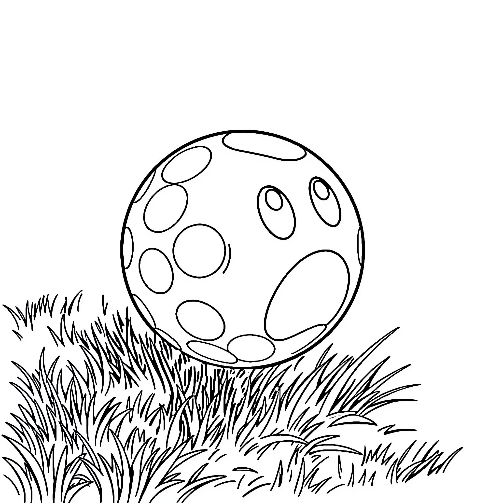 Ball rolling in the grass Coloring Page (free black-and-white line drawing printable PDF for all, from beginners to advanced learners, including children, teens, adults, and seniors)