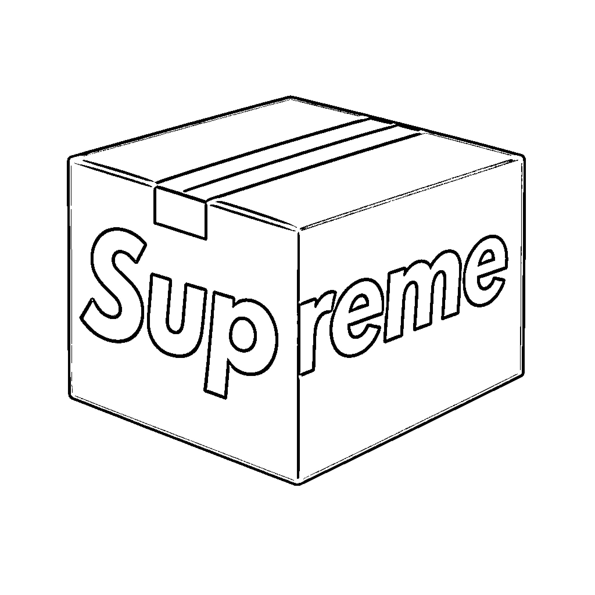 Supreme Branded Box Package Coloring Page (free black-and-white line drawing printable PDF for all, from beginners to advanced learners, including children, teens, adults, and seniors)