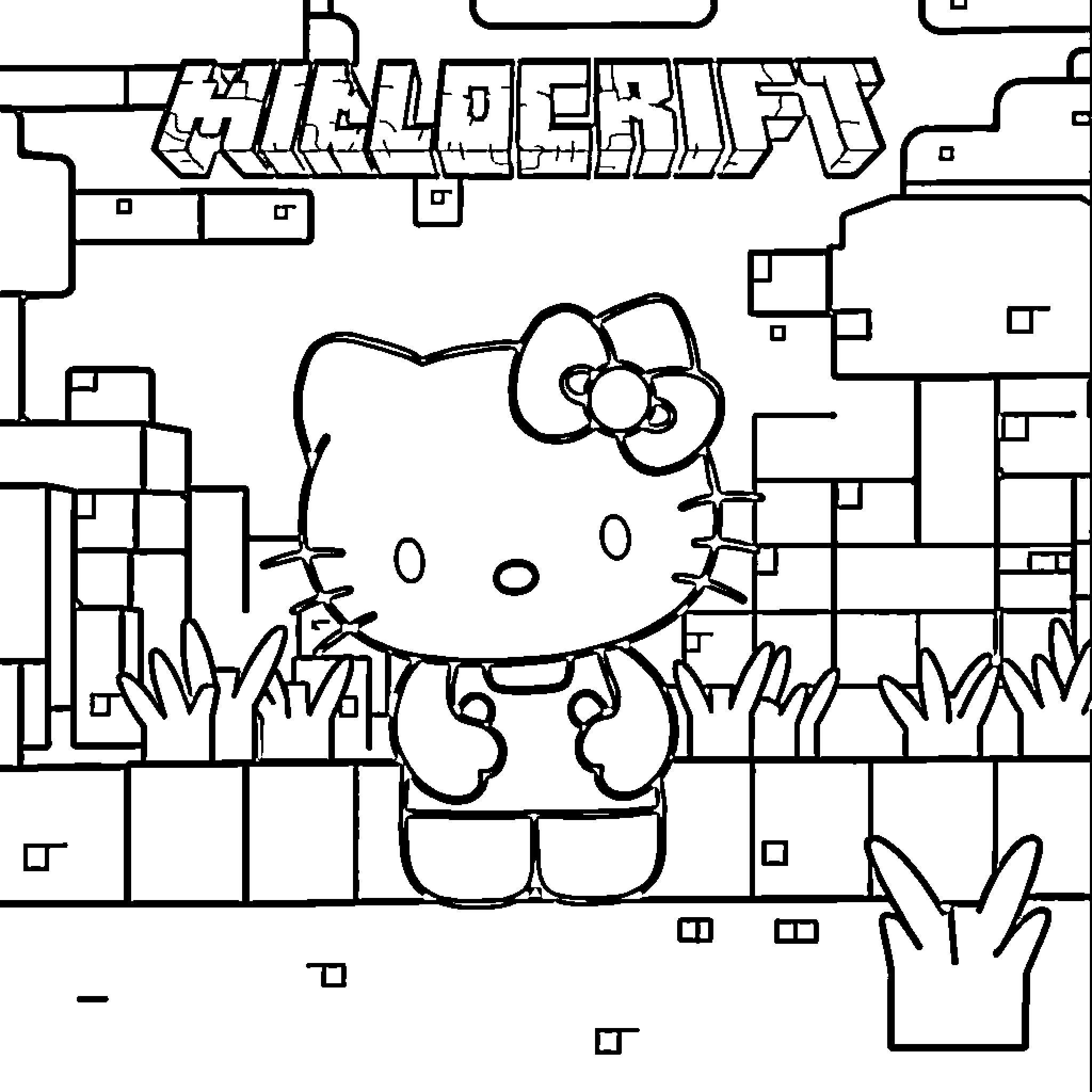 Hello Kitty in the Digital World Coloring Page (free black-and-white line drawing printable PDF for all, from beginners to advanced learners, including children, teens, adults, and seniors)