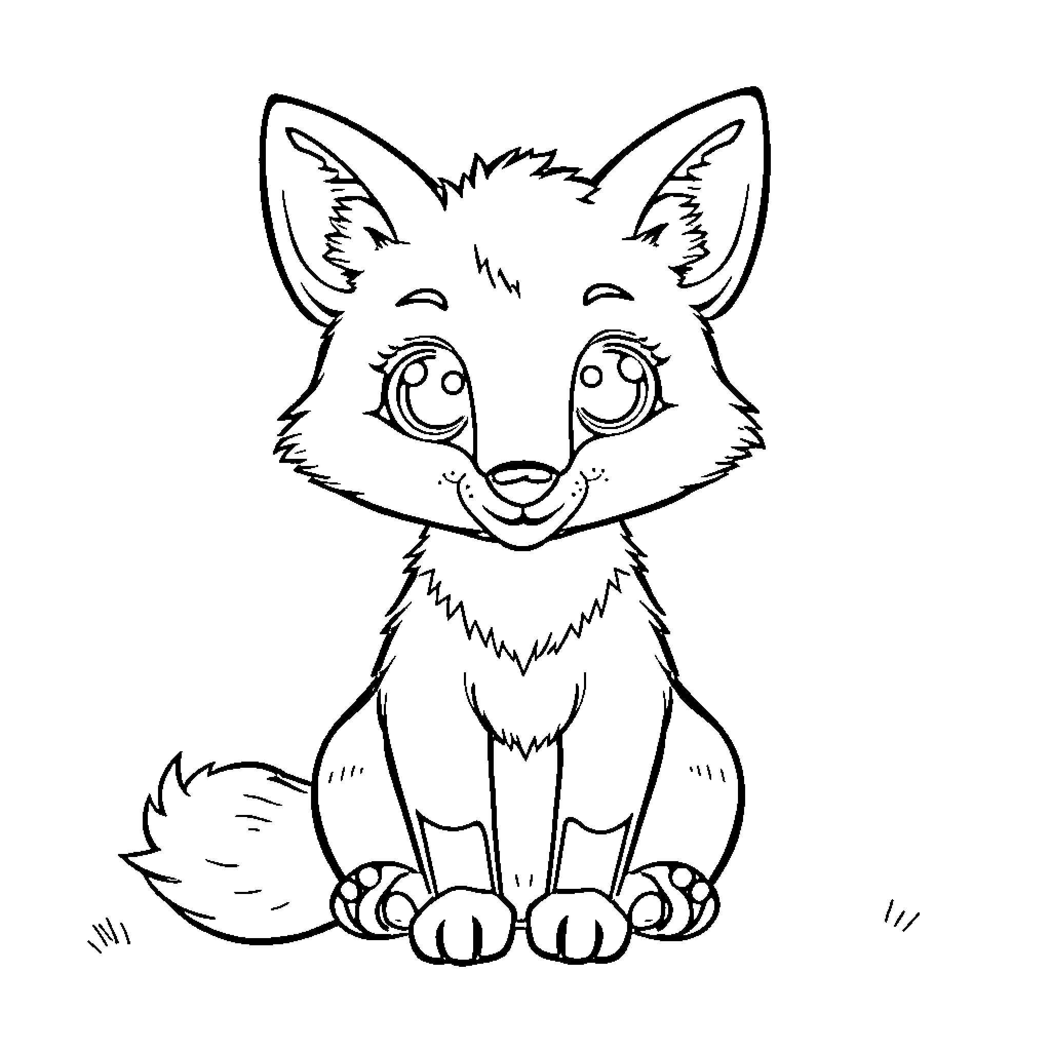 Fox sitting and smiling playfully Coloring Page (free black-and-white line drawing printable PDF for all, from beginners to advanced learners, including children, teens, adults, and seniors)