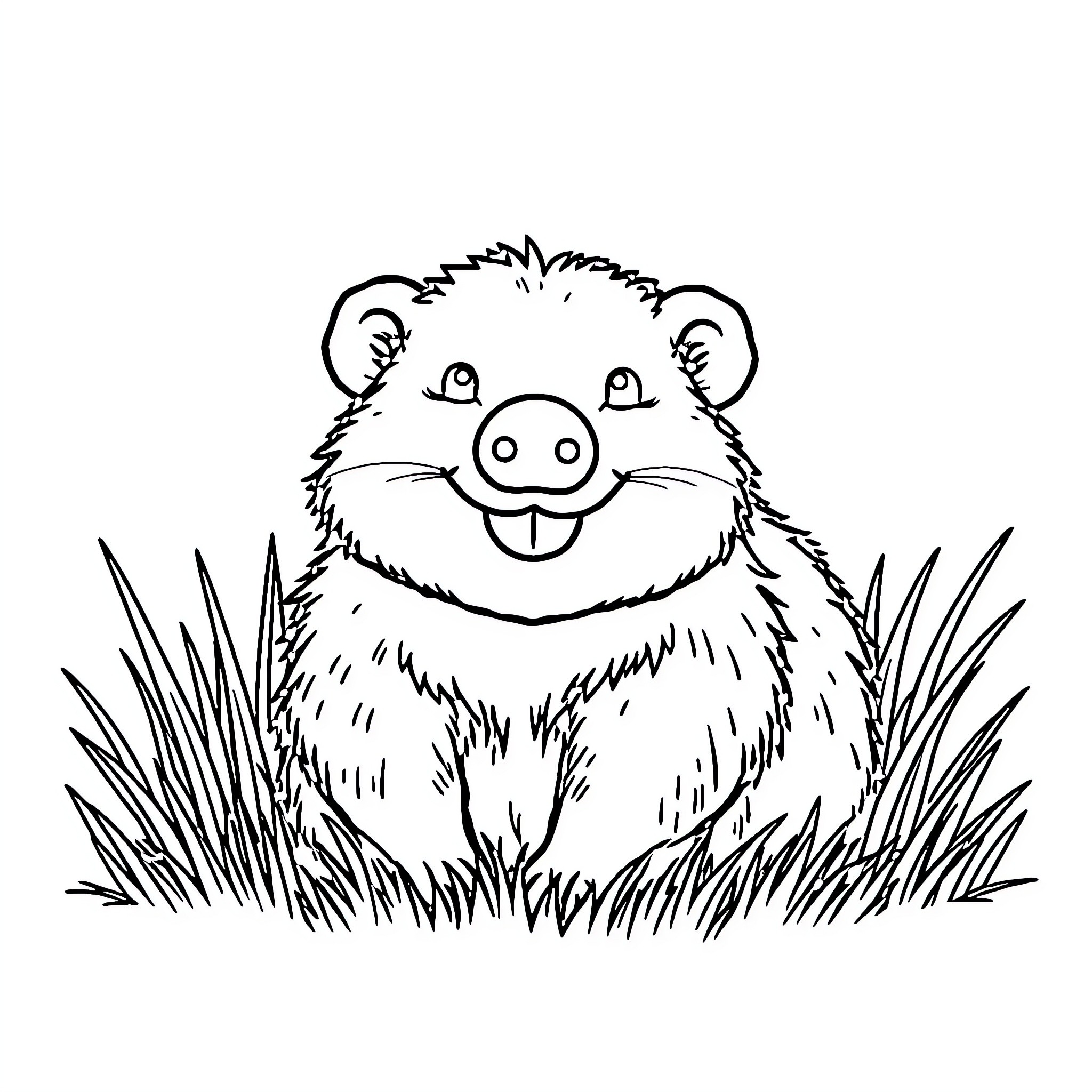 Wombat peeking out from the grass Coloring Page (free black-and-white line drawing printable PDF for all, from beginners to advanced learners, including children, teens, adults, and seniors)