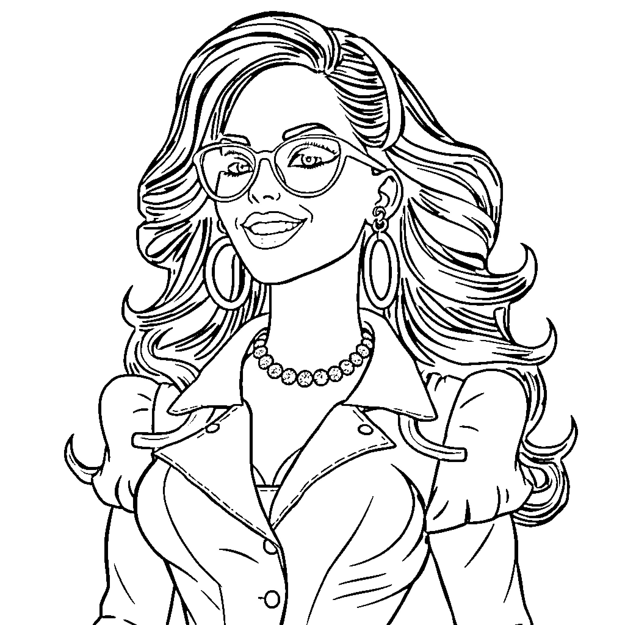 Katy Perry - Confident and Stylish Coloring Page (free black-and-white line drawing printable PDF for all, from beginners to advanced learners, including children, teens, adults, and seniors)