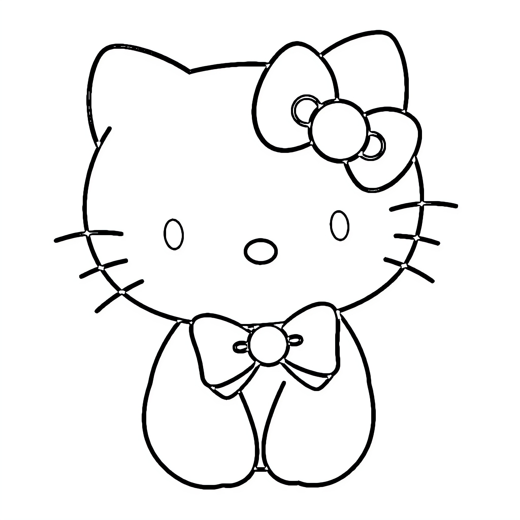 Hello Kitty in cute bow tie and bow Coloring Page (free black-and-white line drawing printable PDF for all, from beginners to advanced learners, including children, teens, adults, and seniors)