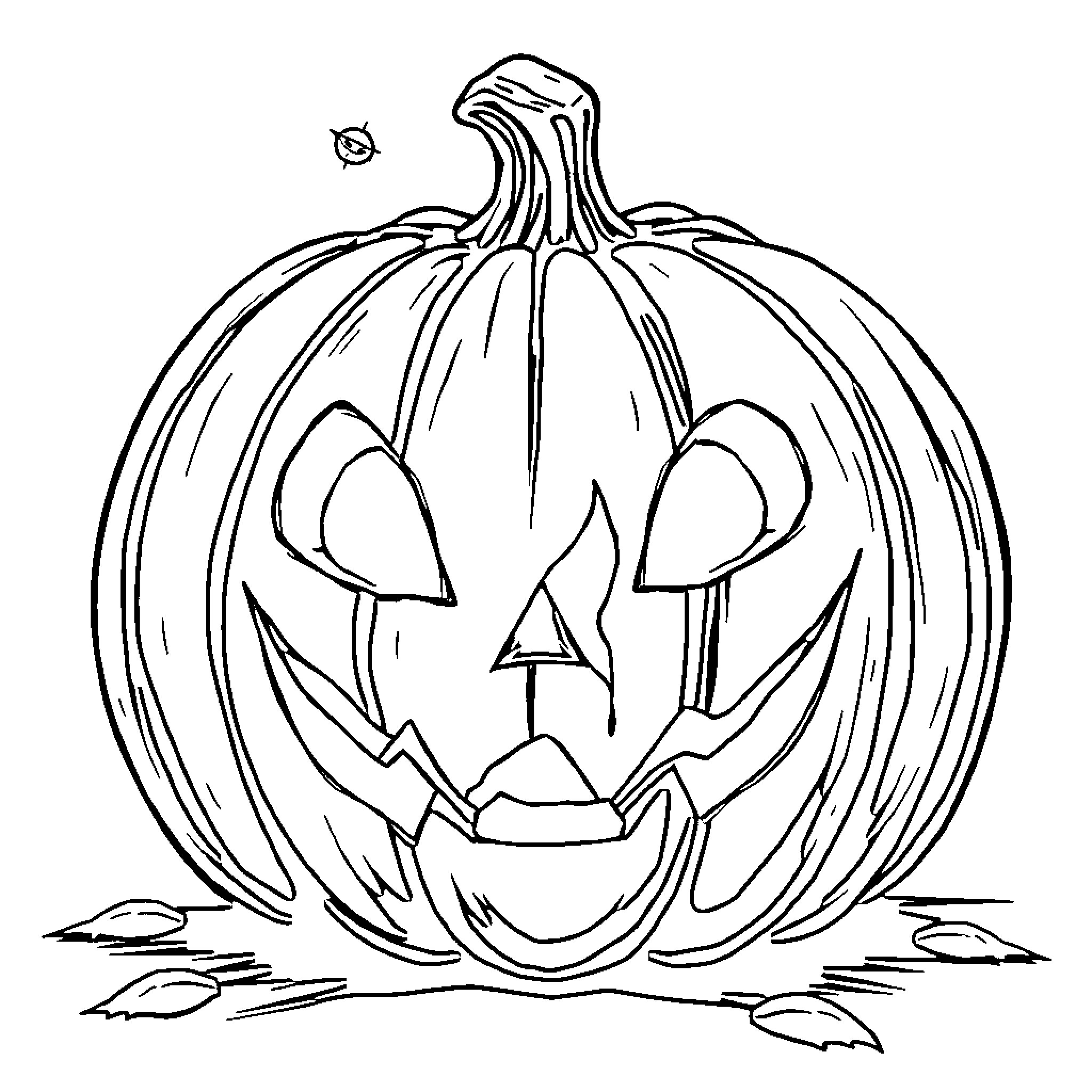 Pumpkin with carved face Coloring Page (free black-and-white line drawing printable PDF for all, from beginners to advanced learners, including children, teens, adults, and seniors)