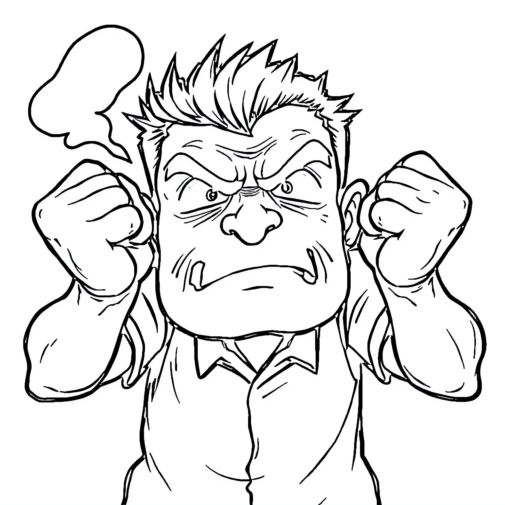 Frustration of an angry cartoon character Coloring Page (free black-and-white line drawing printable PDF for all, from beginners to advanced learners, including children, teens, adults, and seniors)