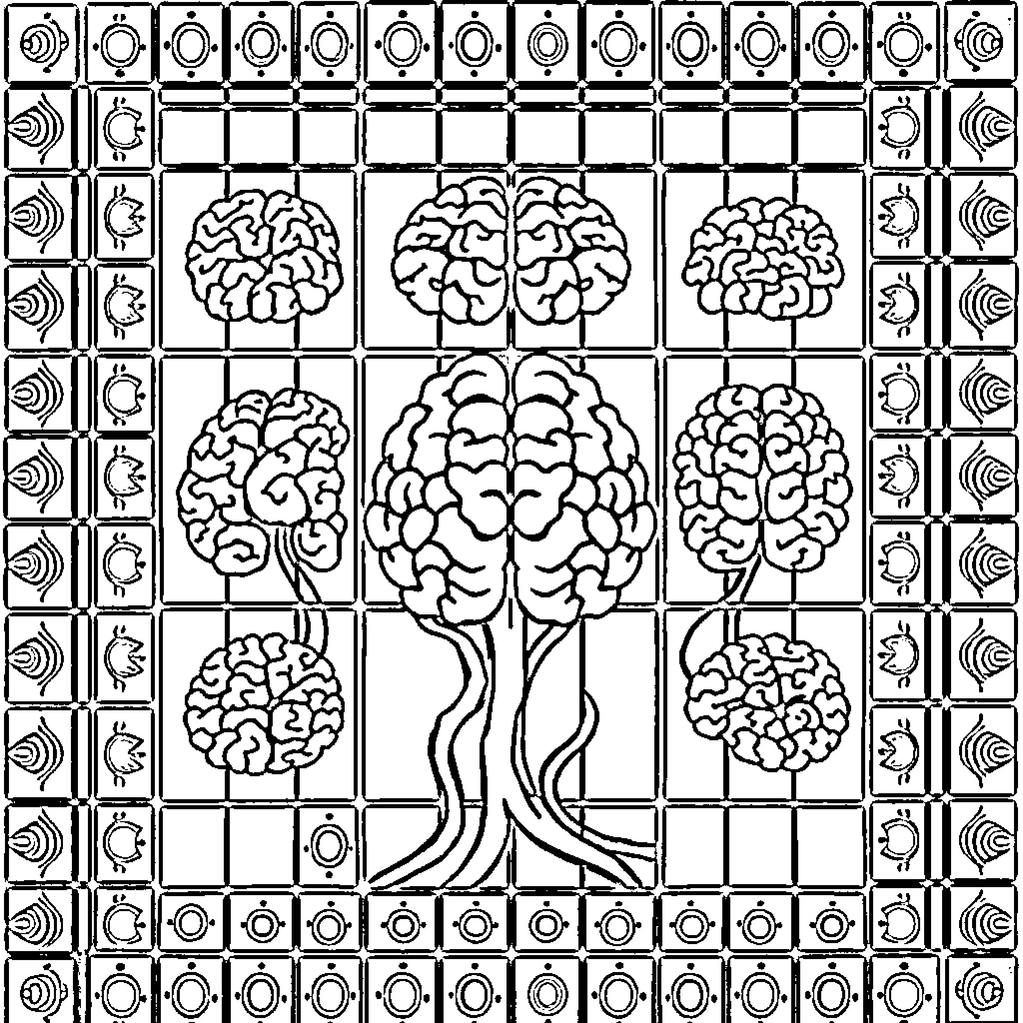 Brainrot: Intricate Cerebral Collage Coloring Page (free black-and-white line drawing printable PDF for all, from beginners to advanced learners, including children, teens, adults, and seniors)