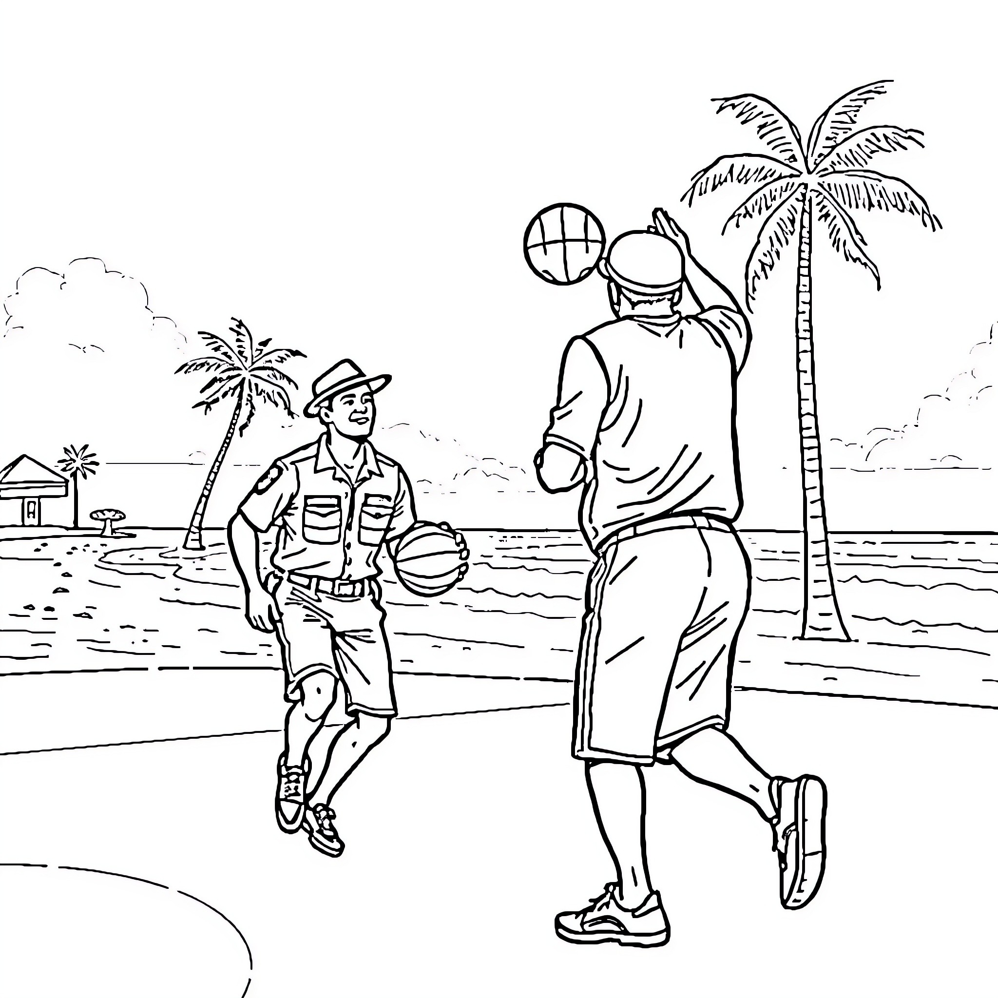 Customs Officers Performing Routine Beach Inspection Coloring Page (free black-and-white line drawing printable PDF for all, from beginners to advanced learners, including children, teens, adults, and seniors)