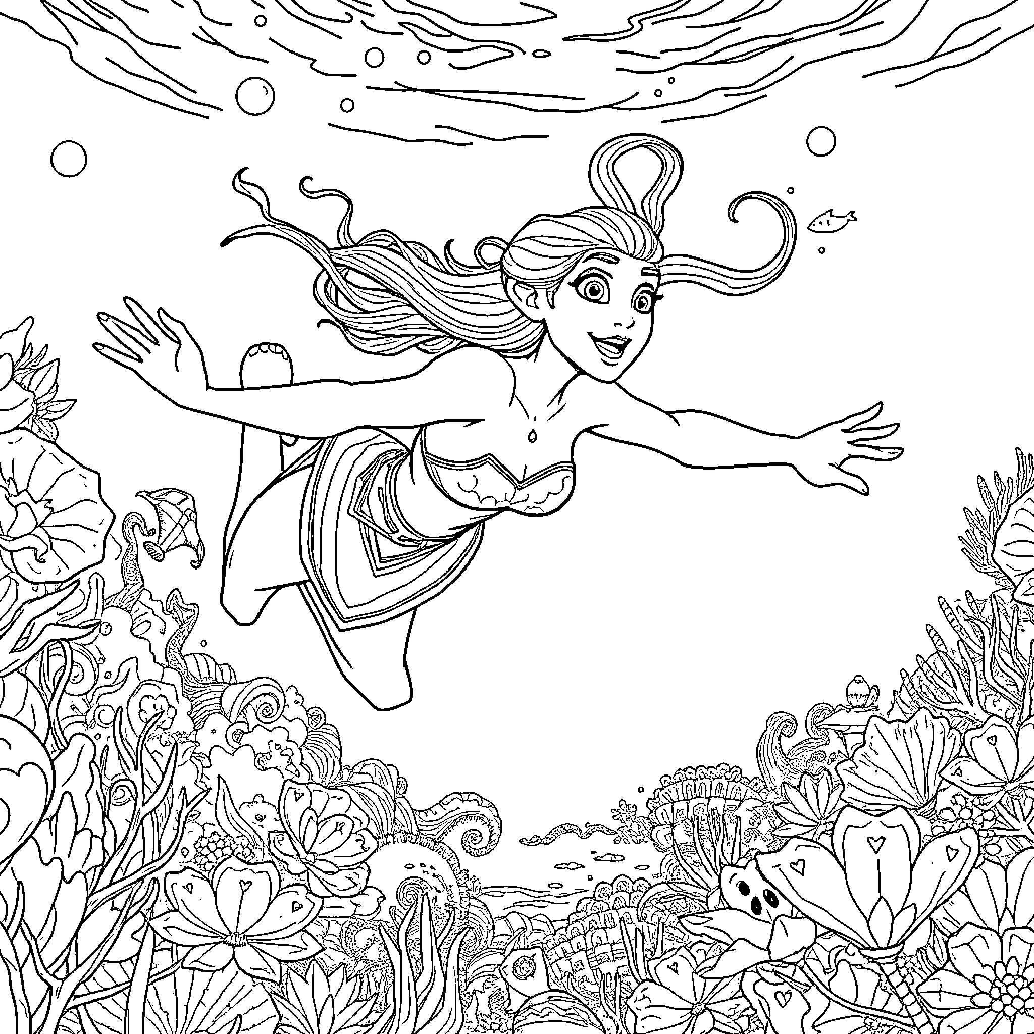Avatar of Graceful Mermaid Underwater Adventure Coloring Page (free black-and-white line drawing printable PDF for all, from beginners to advanced learners, including children, teens, adults, and seniors)