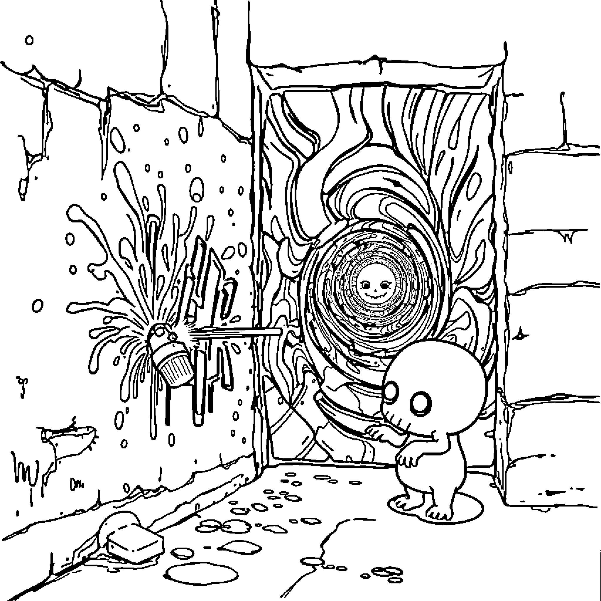 Cthulhu's Surreal Dream Realm Coloring Page (free black-and-white line drawing printable PDF for all, from beginners to advanced learners, including children, teens, adults, and seniors)