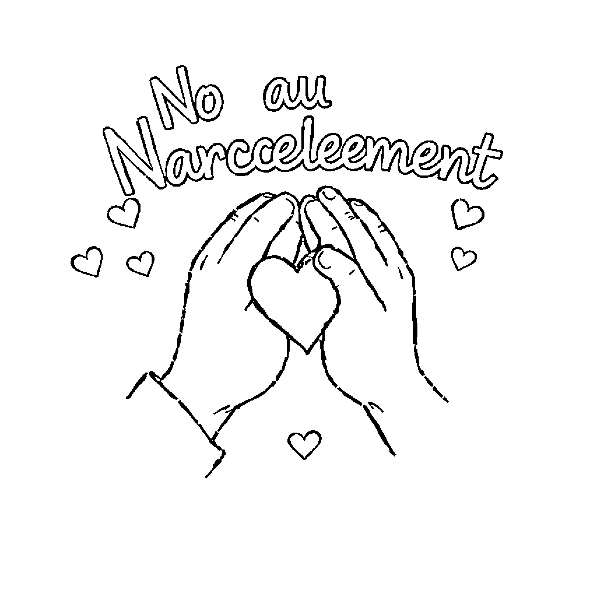 Non au Harcèlement: Hands Forming Heart Symbol Coloring Page (free black-and-white line drawing printable PDF for all, from beginners to advanced learners, including children, teens, adults, and seniors)