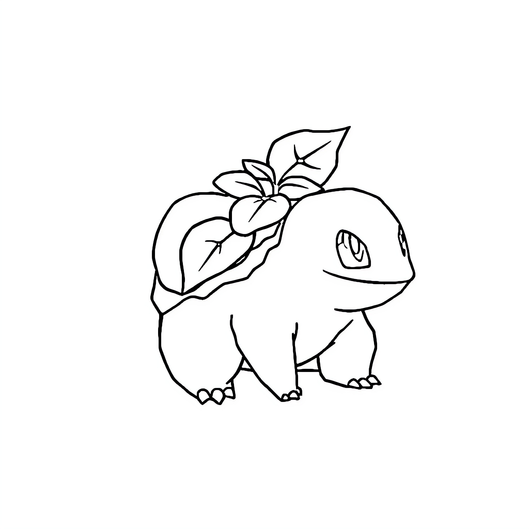 Bulbasaur with flower crown in simple line art Coloring Page (free black-and-white line drawing printable PDF for all, from beginners to advanced learners, including children, teens, adults, and seniors)