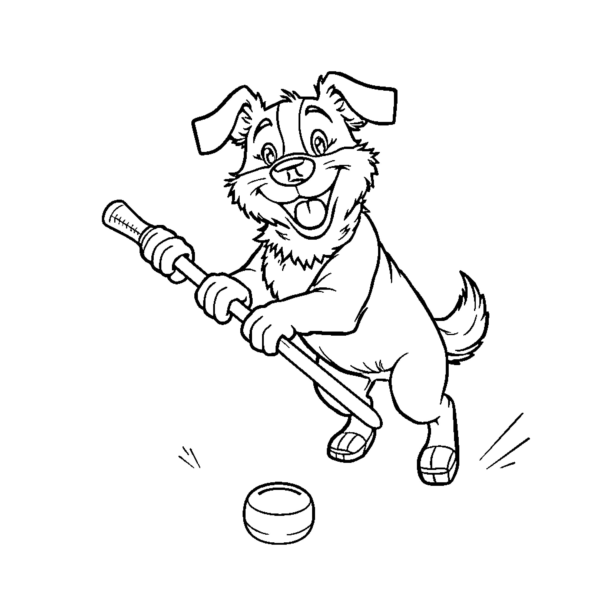 Dog Playing Happily with Toy Coloring Page (free black-and-white line drawing printable PDF for all, from beginners to advanced learners, including children, teens, adults, and seniors)