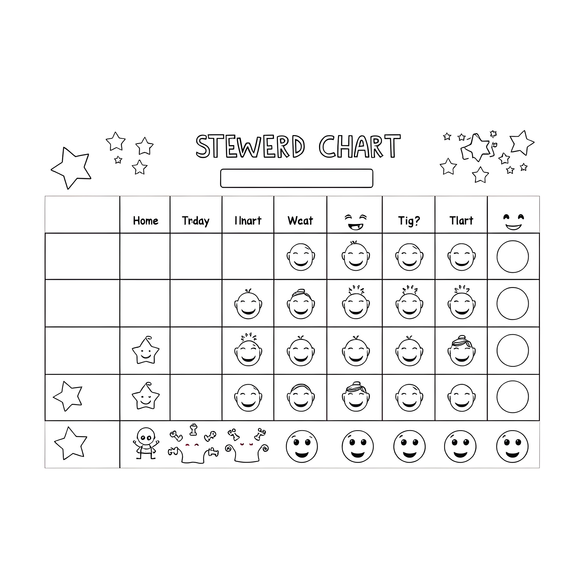 Sticker Behavior Reward Chart Coloring Page (free black-and-white line drawing printable PDF for all, from beginners to advanced learners, including children, teens, adults, and seniors)