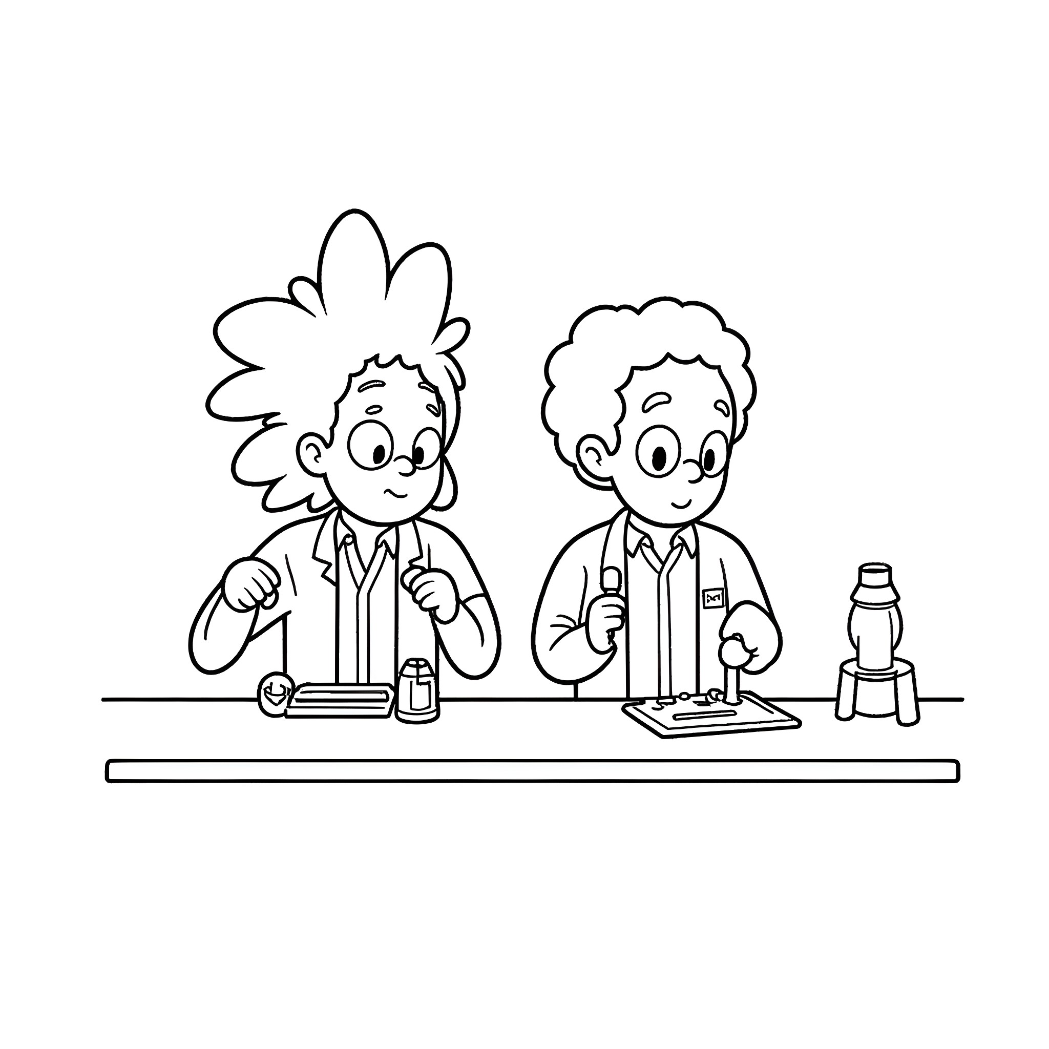 Cheech and Chong Engage in Comical Antics Coloring Page (free black-and-white line drawing printable PDF for all, from beginners to advanced learners, including children, teens, adults, and seniors)