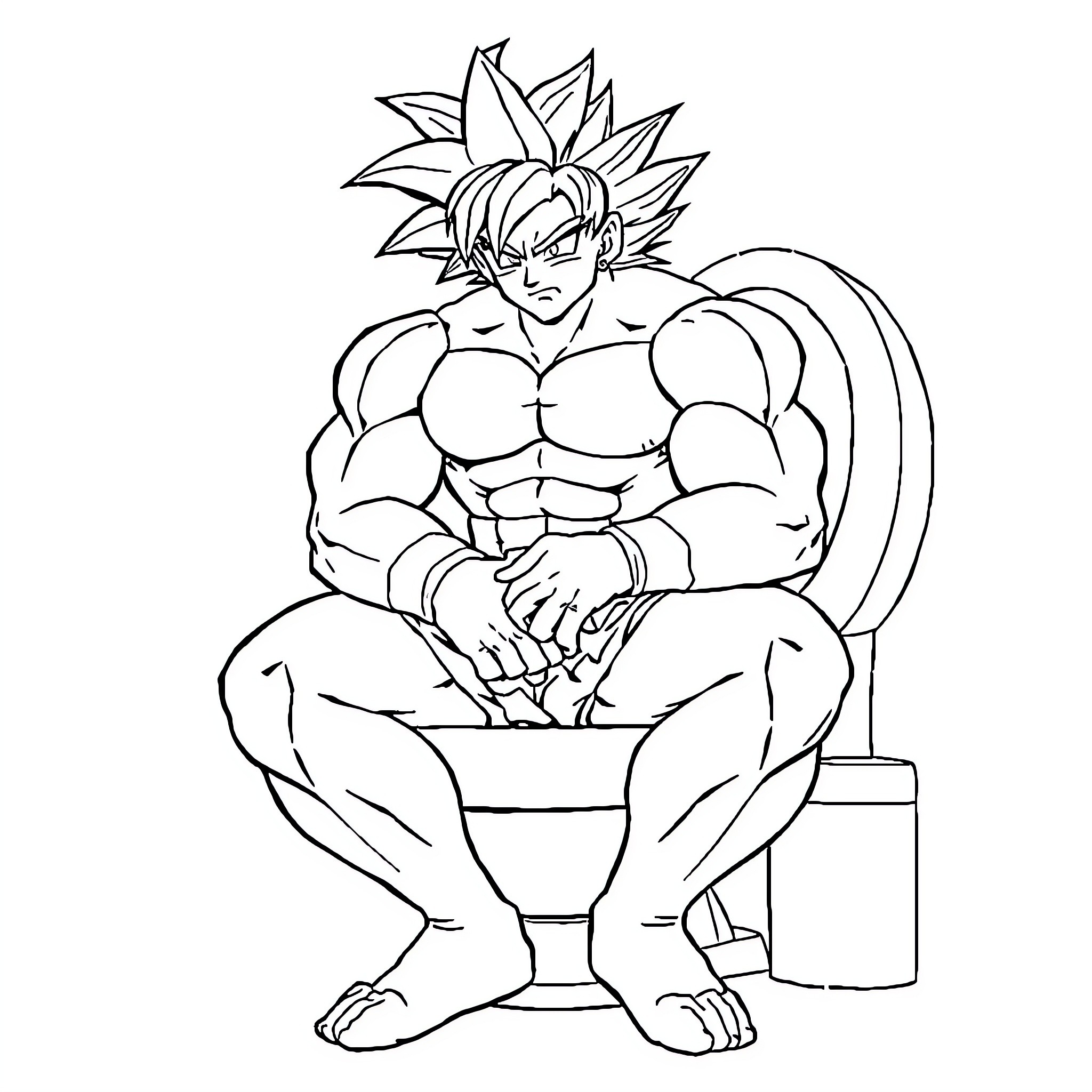 Broly, the powerful warrior, in a contemplative pose Coloring Page (free black-and-white line drawing printable PDF for all, from beginners to advanced learners, including children, teens, adults, and seniors)