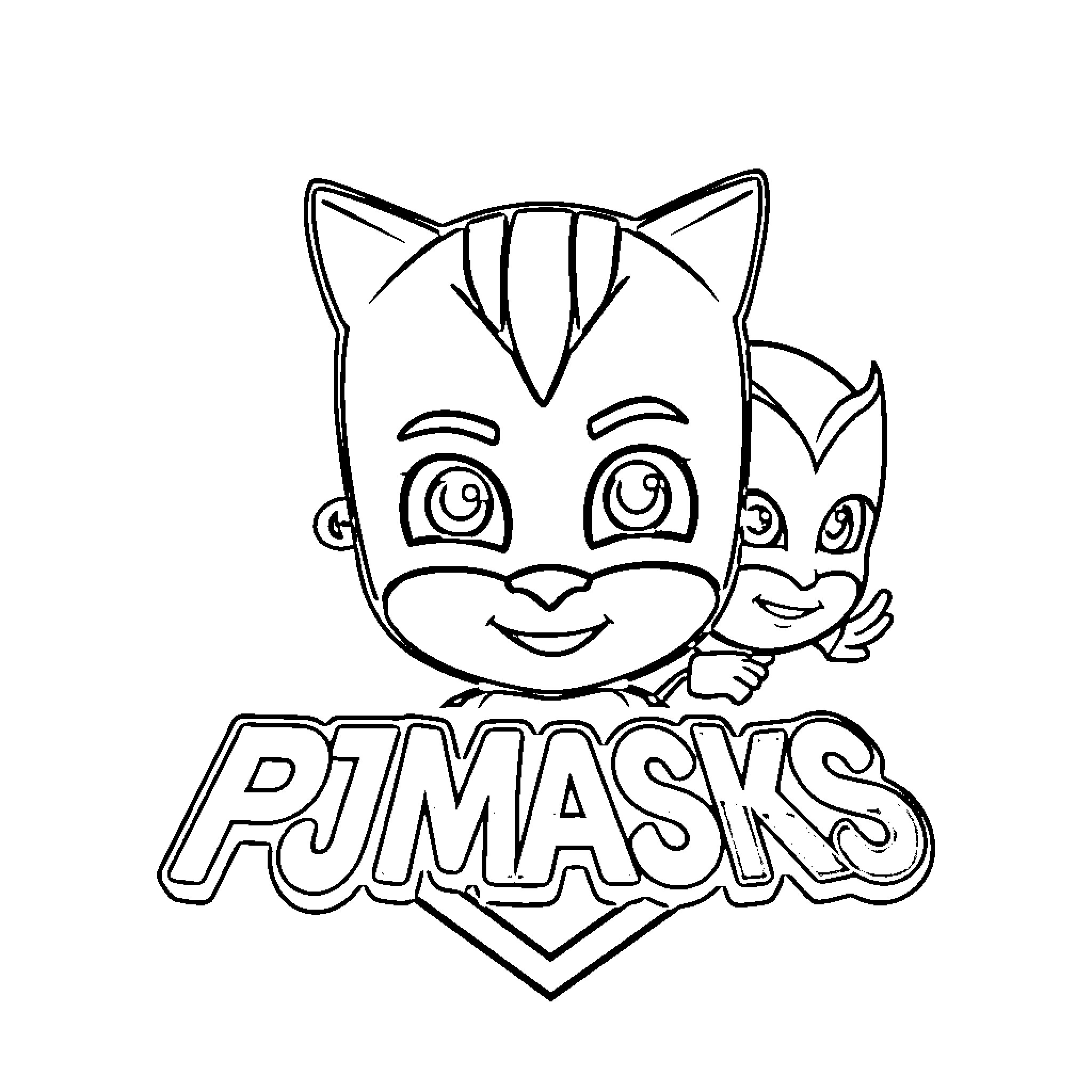 Pjmasks characters in playful poses Coloring Page (free black-and-white line drawing printable PDF for all, from beginners to advanced learners, including children, teens, adults, and seniors)