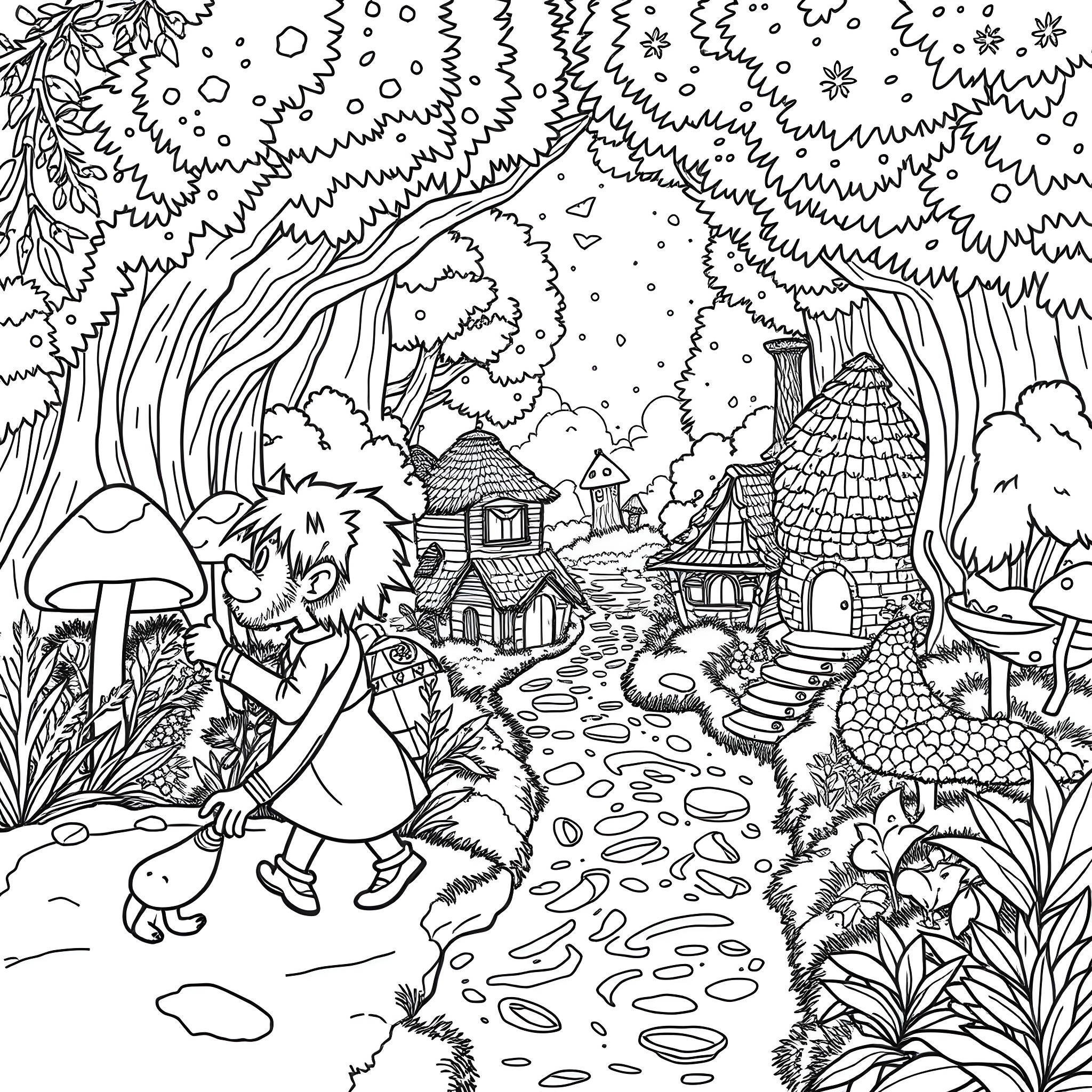Arthur's Enchanted Forest Adventure Coloring Page (free black-and-white line drawing printable PDF for all, from beginners to advanced learners, including children, teens, adults, and seniors)