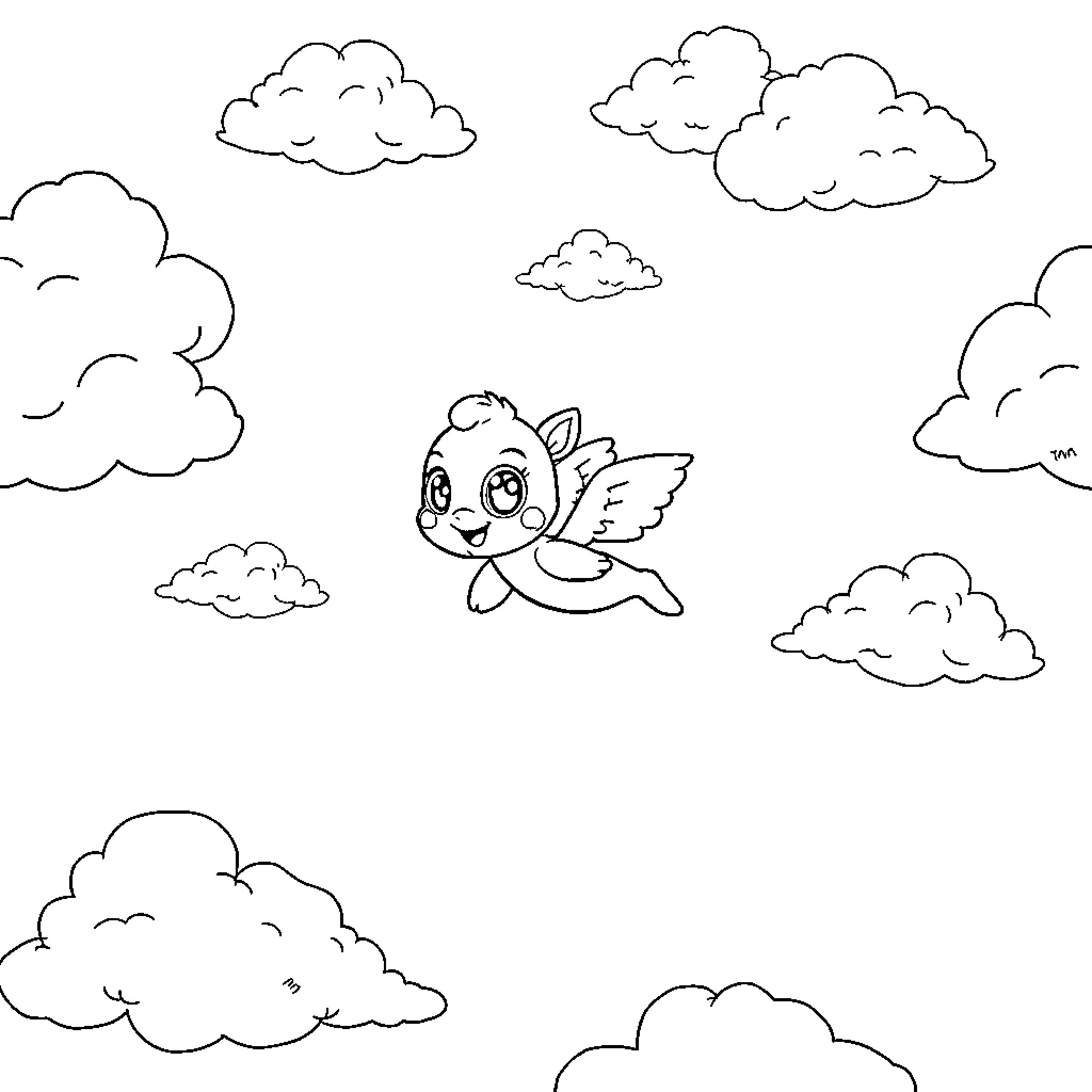 Bluey's Cloudy Adventure Coloring Page (free black-and-white line drawing printable PDF for all, from beginners to advanced learners, including children, teens, adults, and seniors)