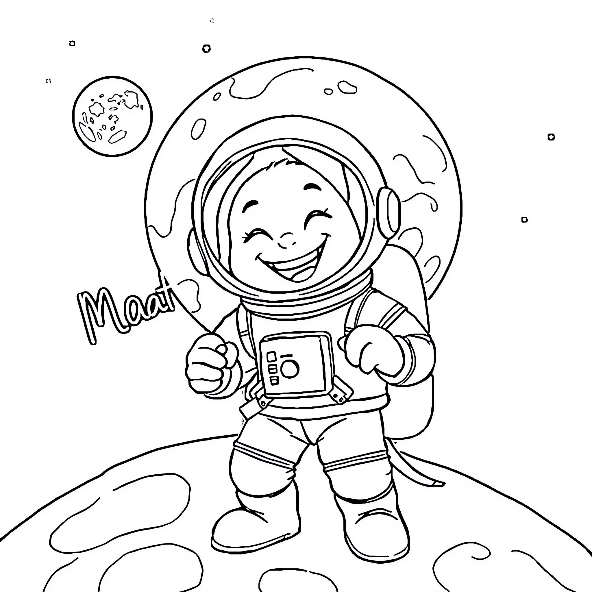 Astronaut exploring space with joy Coloring Page (free black-and-white line drawing printable PDF for all, from beginners to advanced learners, including children, teens, adults, and seniors)