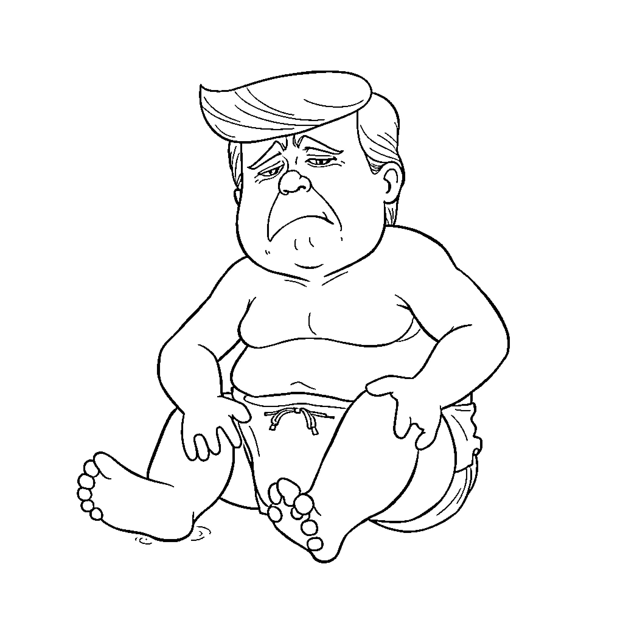 Donald Trump sitting in contemplation Coloring Page (free black-and-white line drawing printable PDF for all, from beginners to advanced learners, including children, teens, adults, and seniors)