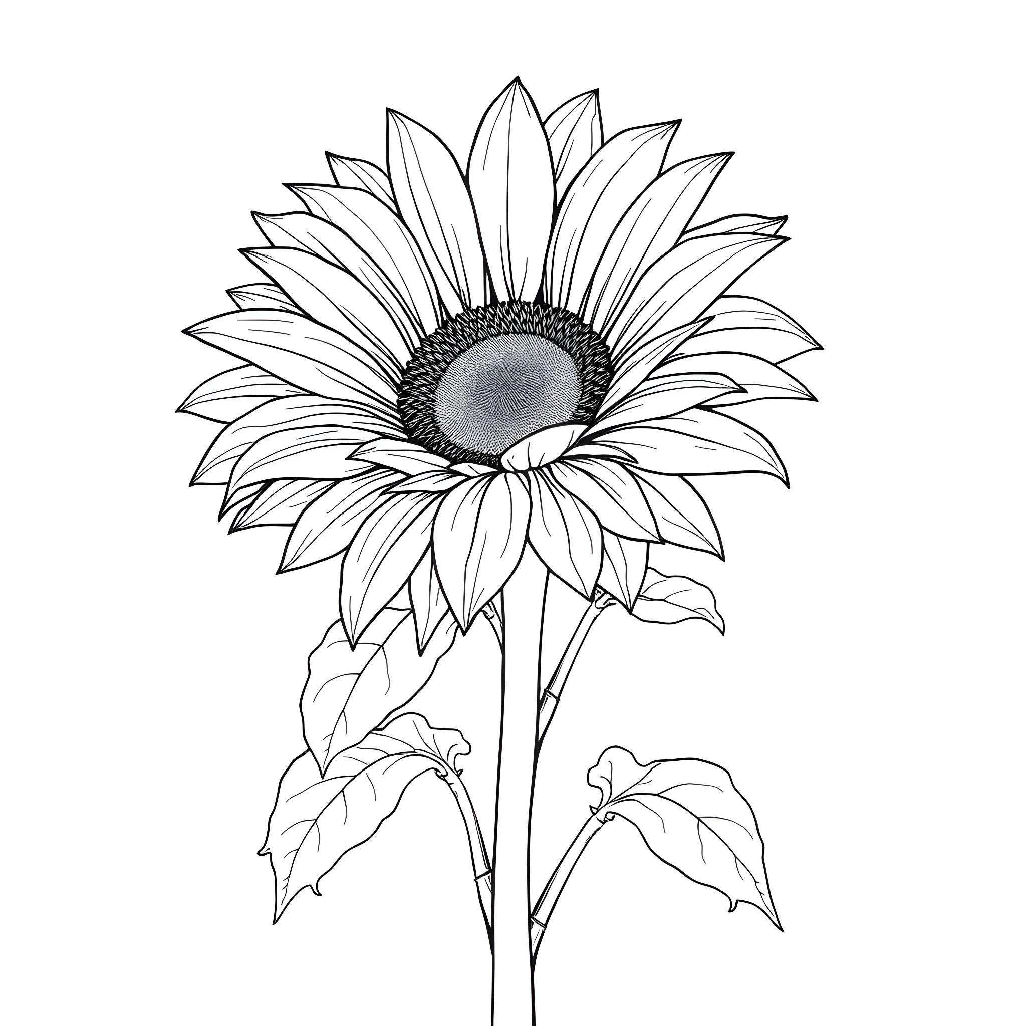 Sunpatients - Detailed sunflower illustration Coloring Page (free black-and-white line drawing printable PDF for all, from beginners to advanced learners, including children, teens, adults, and seniors)