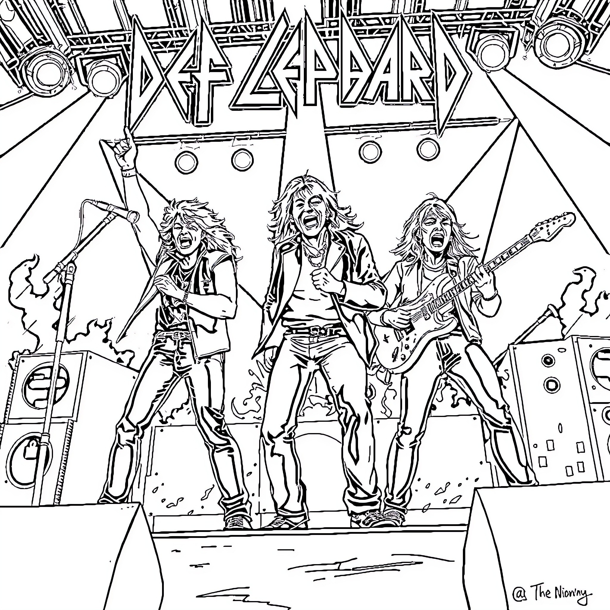 Leopard Defending the Metal Stage Coloring Page (free black-and-white line drawing printable PDF for all, from beginners to advanced learners, including children, teens, adults, and seniors)