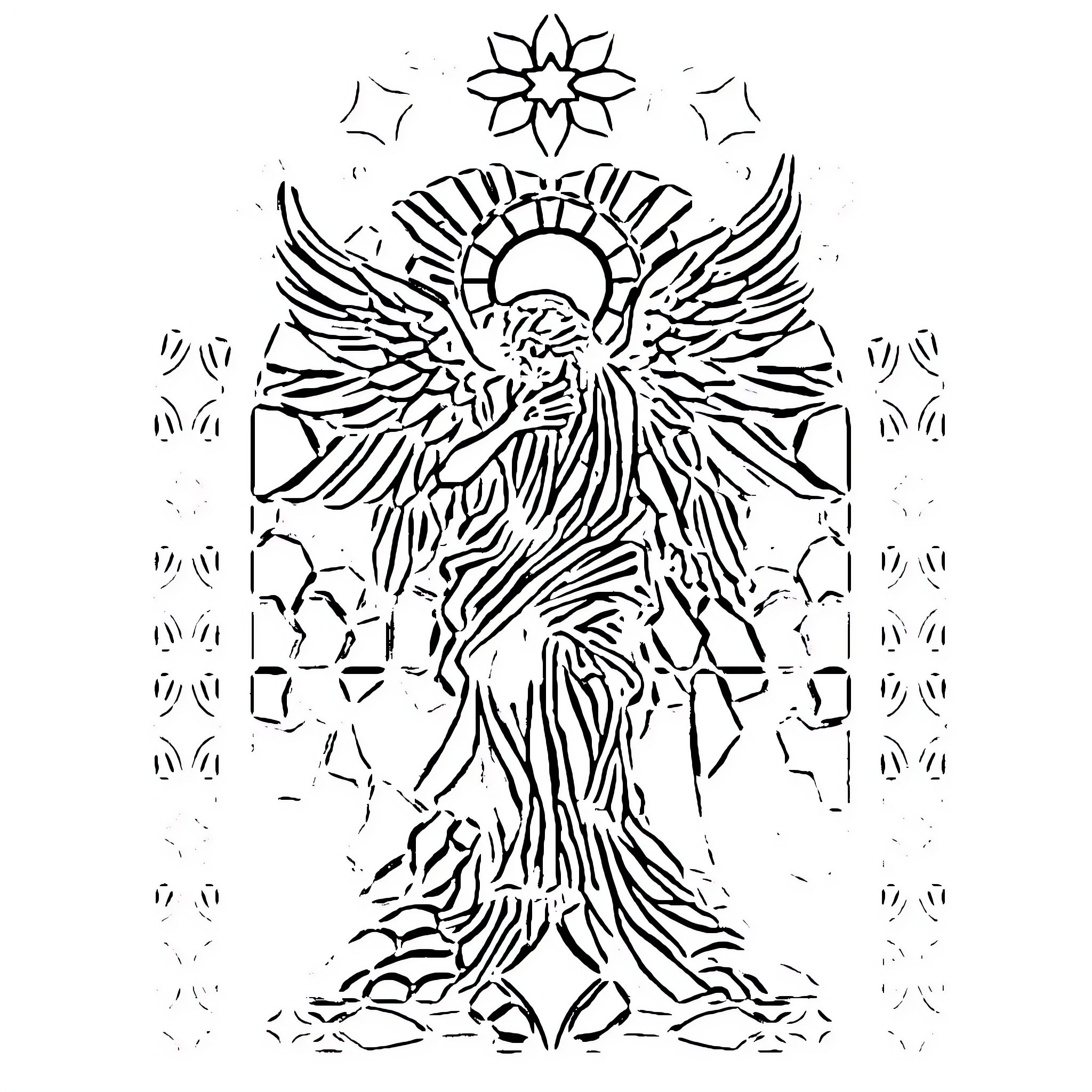 Angel of Light and Radiance Coloring Page (free black-and-white line drawing printable PDF for all, from beginners to advanced learners, including children, teens, adults, and seniors)