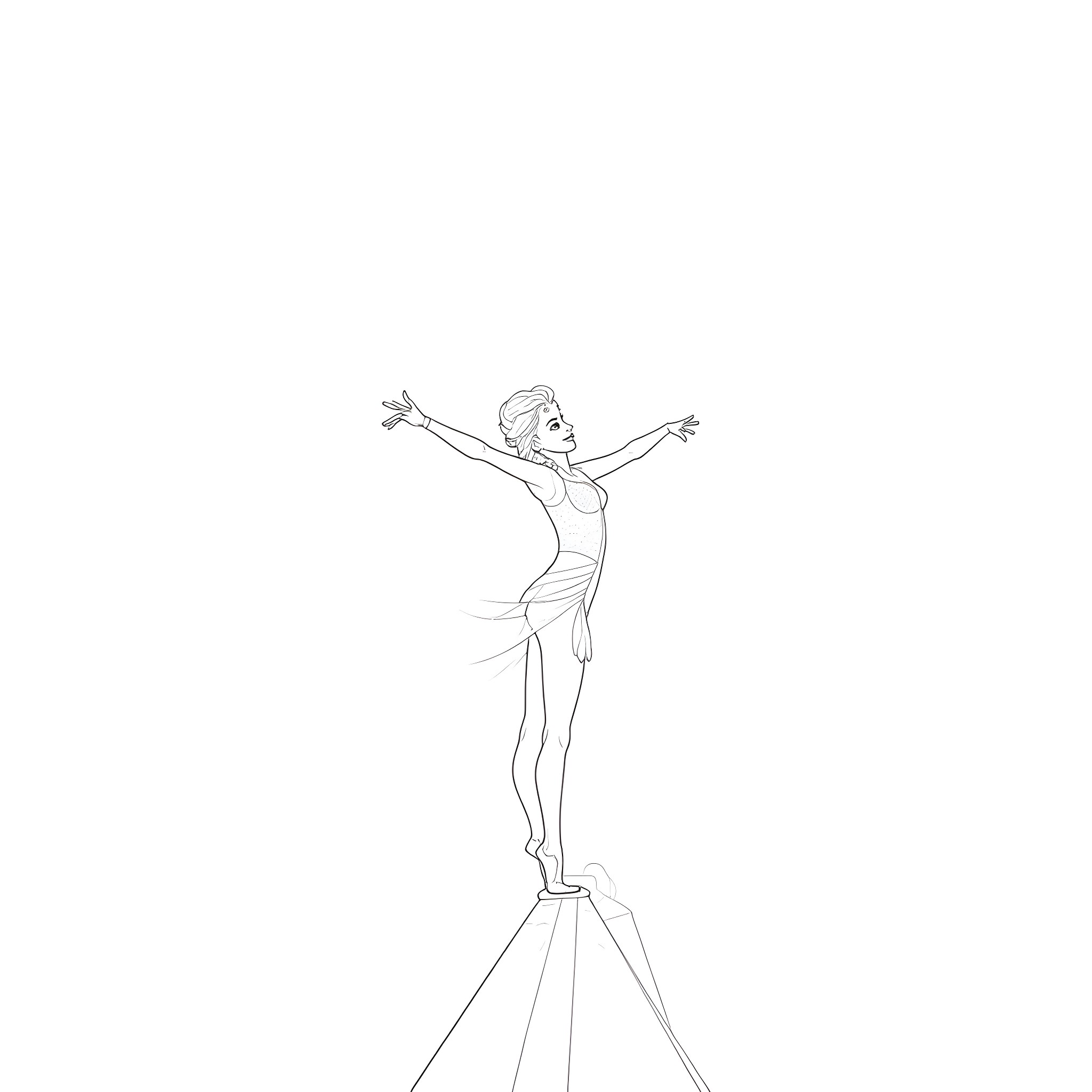 Elsa's Graceful Ballet Performance Coloring Page (free black-and-white line drawing printable PDF for all, from beginners to advanced learners, including children, teens, adults, and seniors)