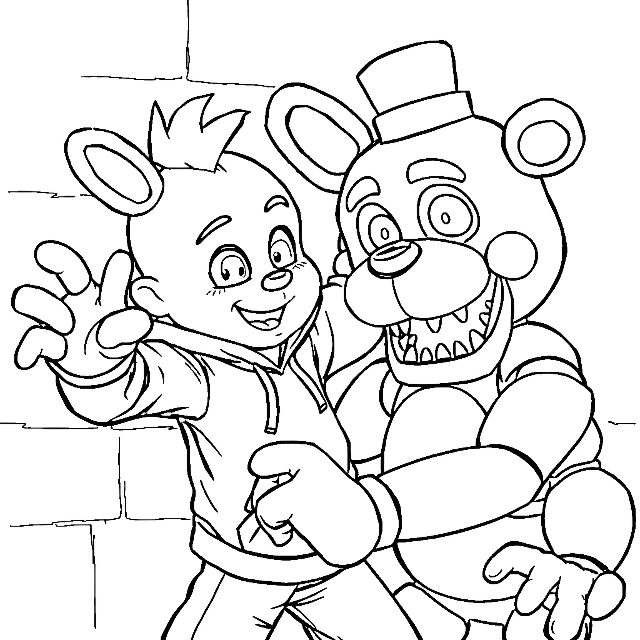Edd and Freddy's Friendly Encounter Coloring Page (free black-and-white line drawing printable PDF for all, from beginners to advanced learners, including children, teens, adults, and seniors)
