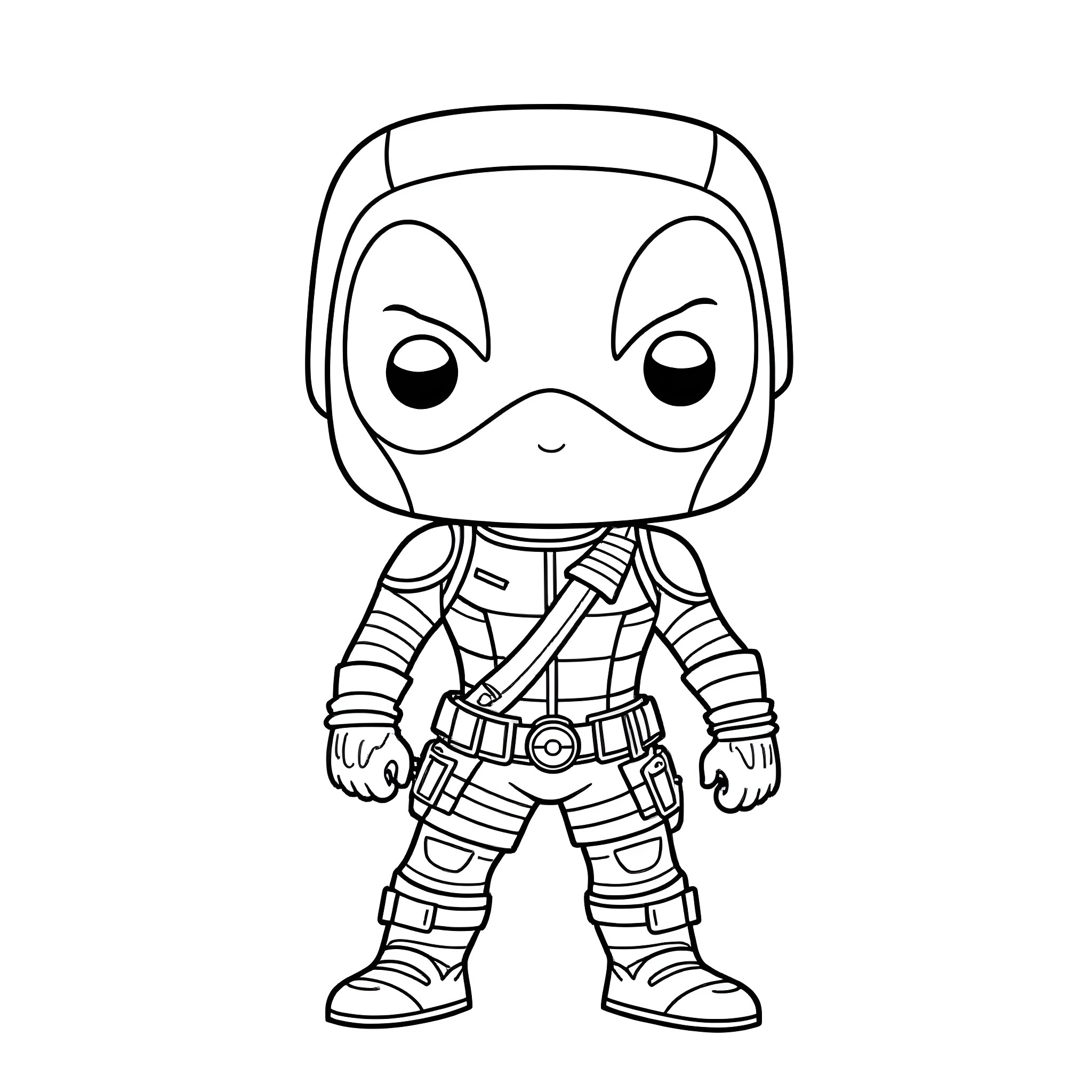 Deadpool in Heroic Pose Coloring Page (free black-and-white line drawing printable PDF for all, from beginners to advanced learners, including children, teens, adults, and seniors)