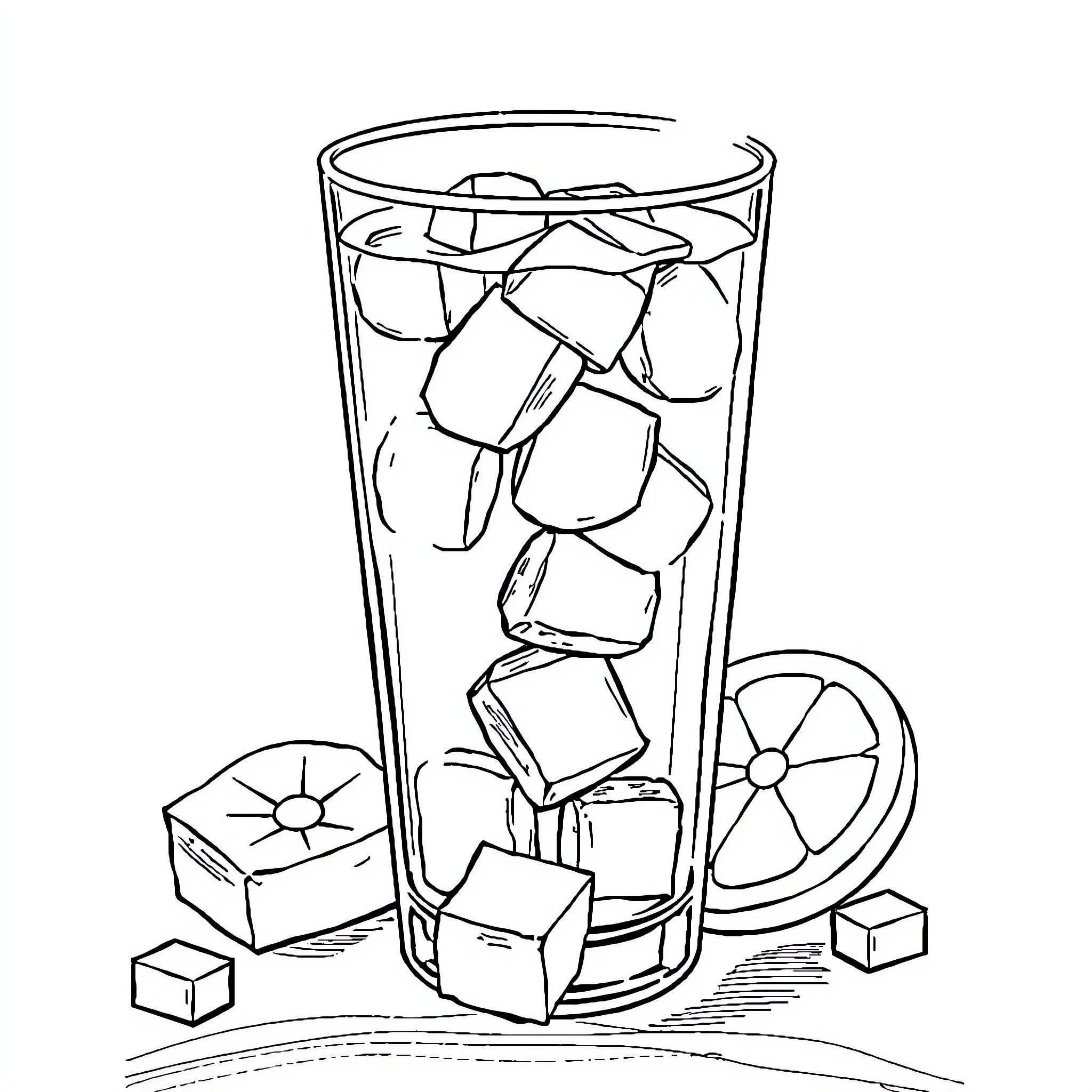 Sugar Cube Cocktail with Garnishes Coloring Page (free black-and-white line drawing printable PDF for all, from beginners to advanced learners, including children, teens, adults, and seniors)