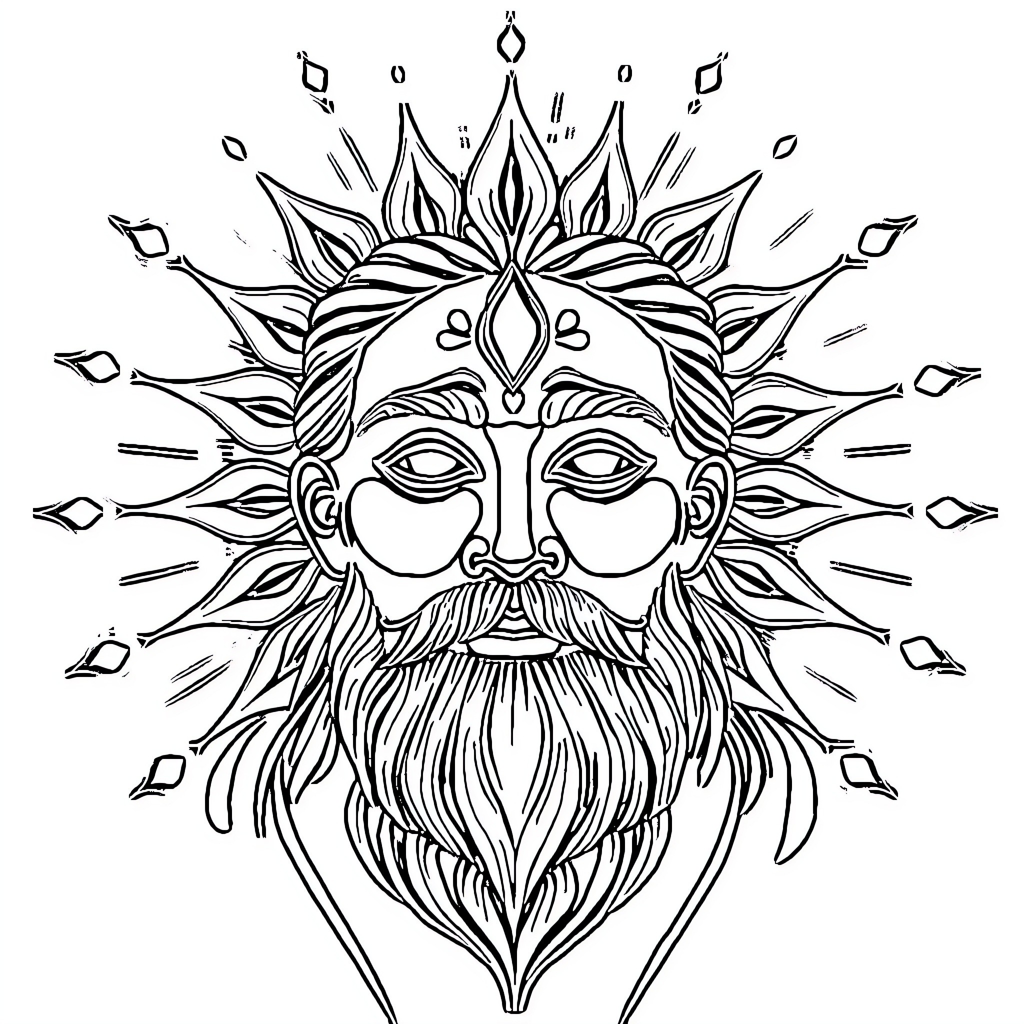 Moses wielding divine power in ornate headdress Coloring Page (free black-and-white line drawing printable PDF for all, from beginners to advanced learners, including children, teens, adults, and seniors)