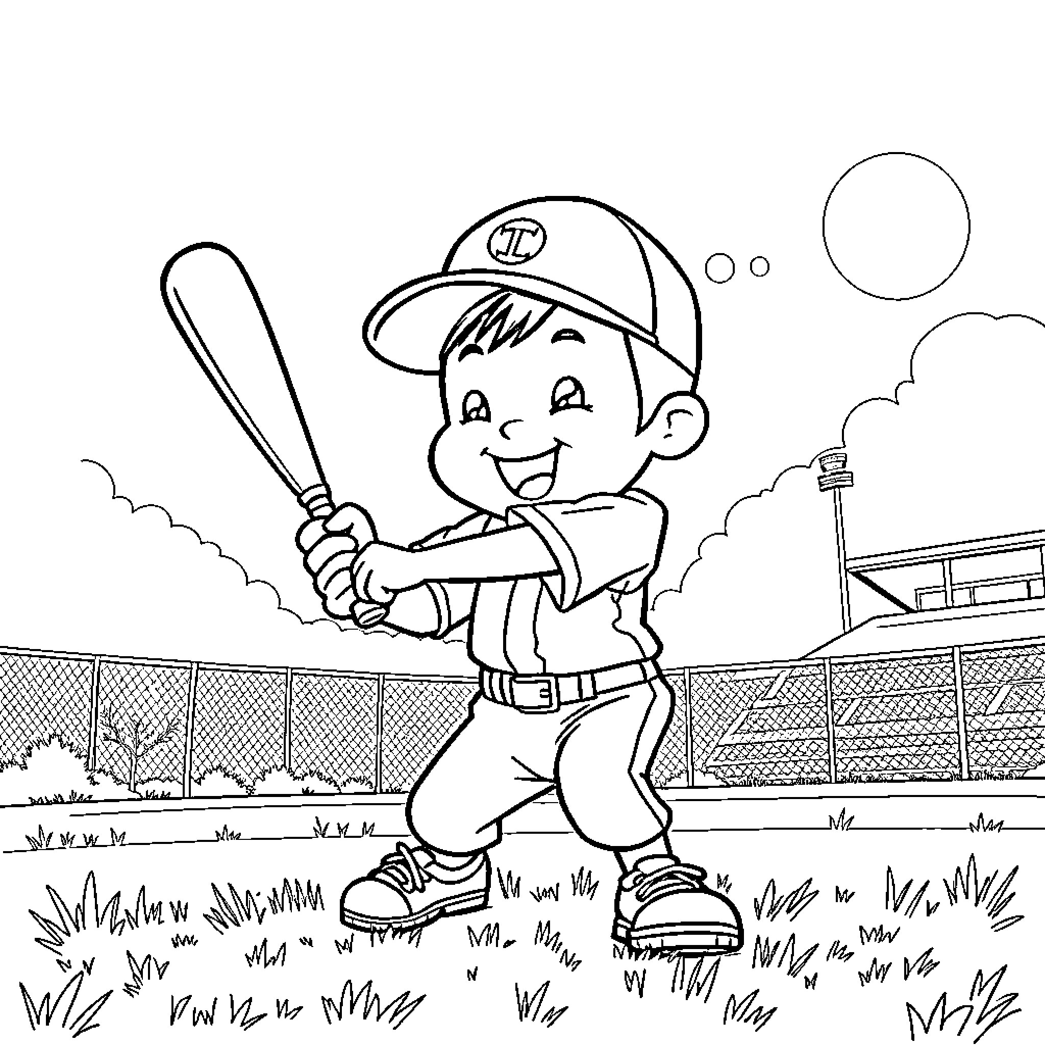 Sahur preparation for young baseball player Coloring Page (free black-and-white line drawing printable PDF for all, from beginners to advanced learners, including children, teens, adults, and seniors)