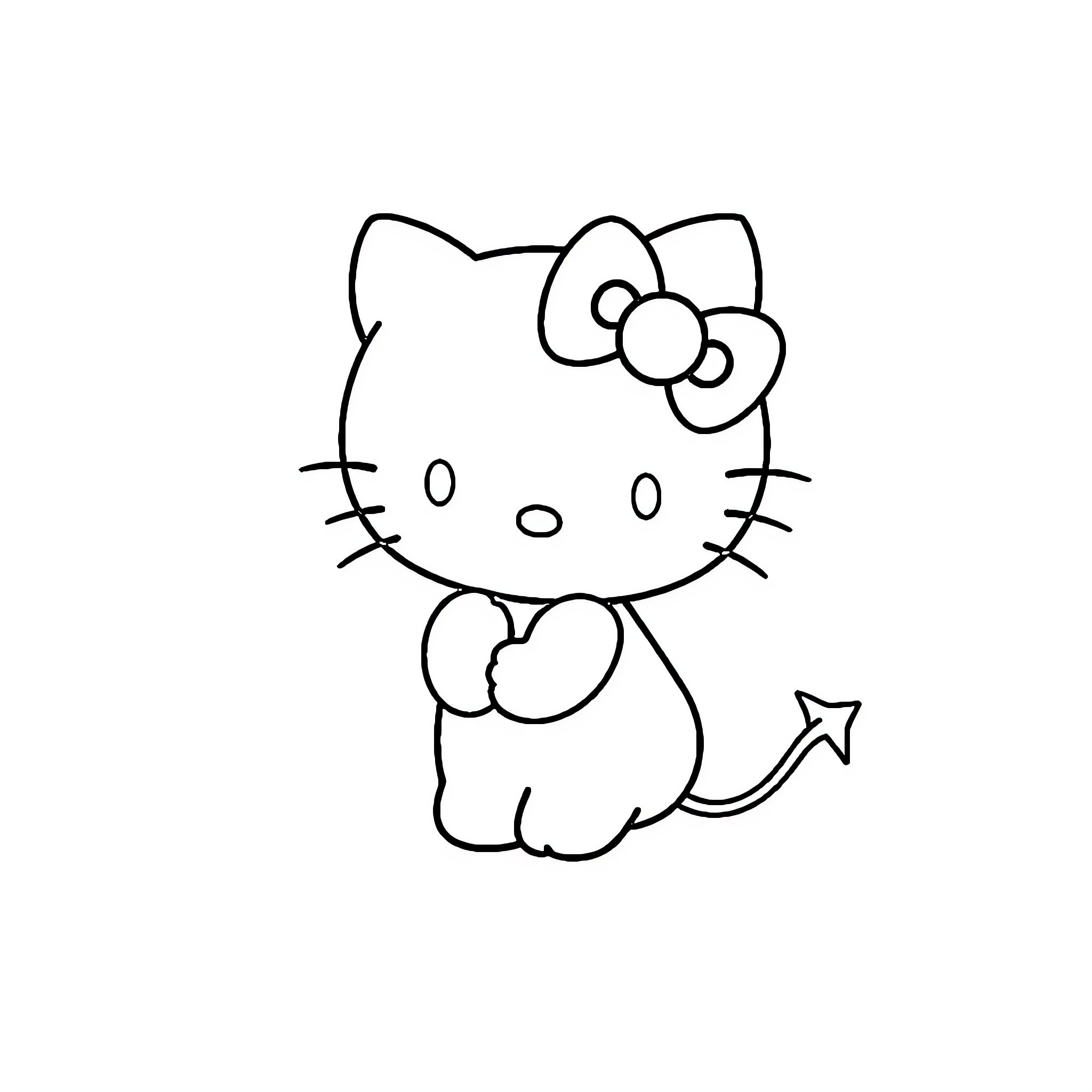 Hello Kitty sitting and waving Coloring Page (free black-and-white line drawing printable PDF for all, from beginners to advanced learners, including children, teens, adults, and seniors)