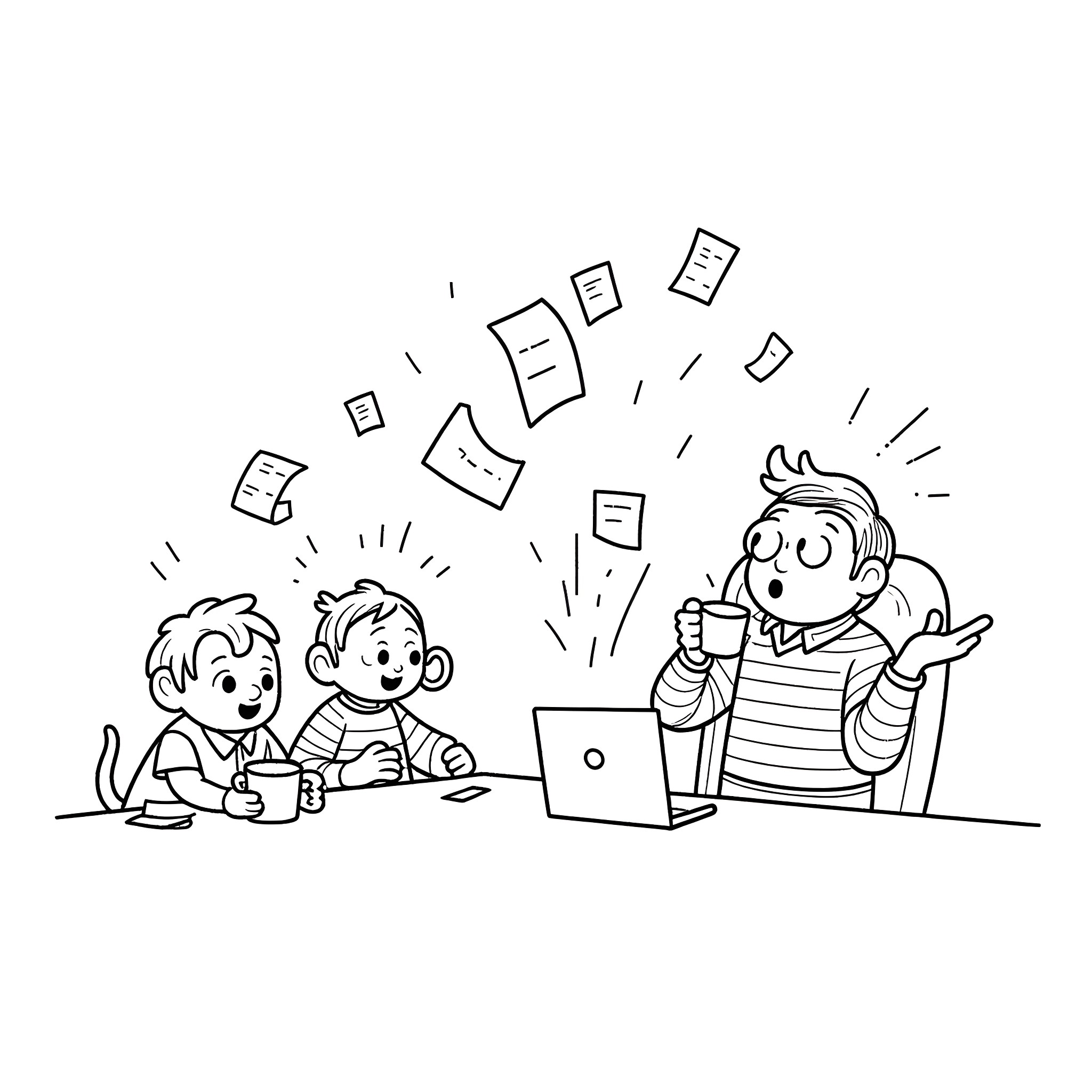 Problem with document management in office Coloring Page (free black-and-white line drawing printable PDF for all, from beginners to advanced learners, including children, teens, adults, and seniors)