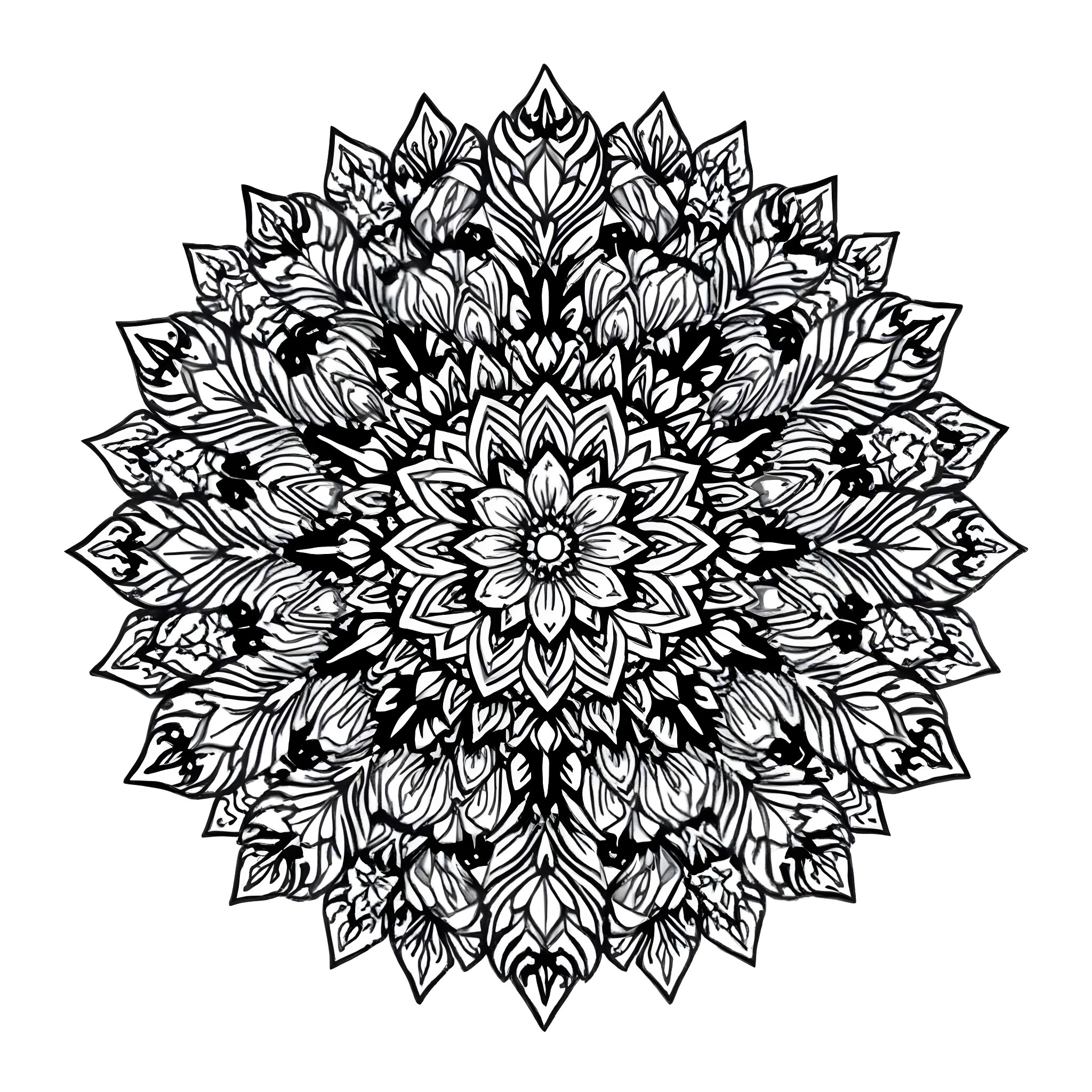 Mandala with intricate floral patterns Coloring Page (free black-and-white line drawing printable PDF for all, from beginners to advanced learners, including children, teens, adults, and seniors)
