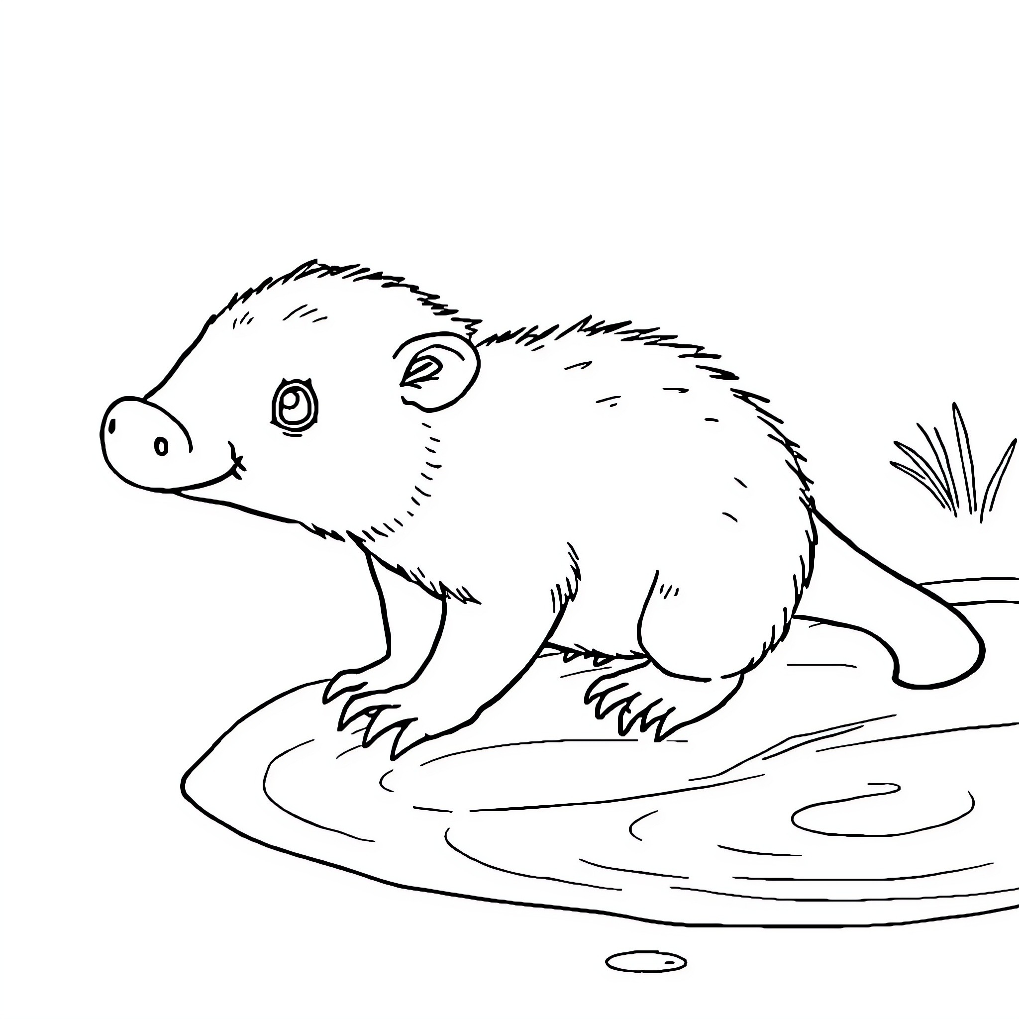 Platypus exploring its aquatic environment Coloring Page (free black-and-white line drawing printable PDF for all, from beginners to advanced learners, including children, teens, adults, and seniors)