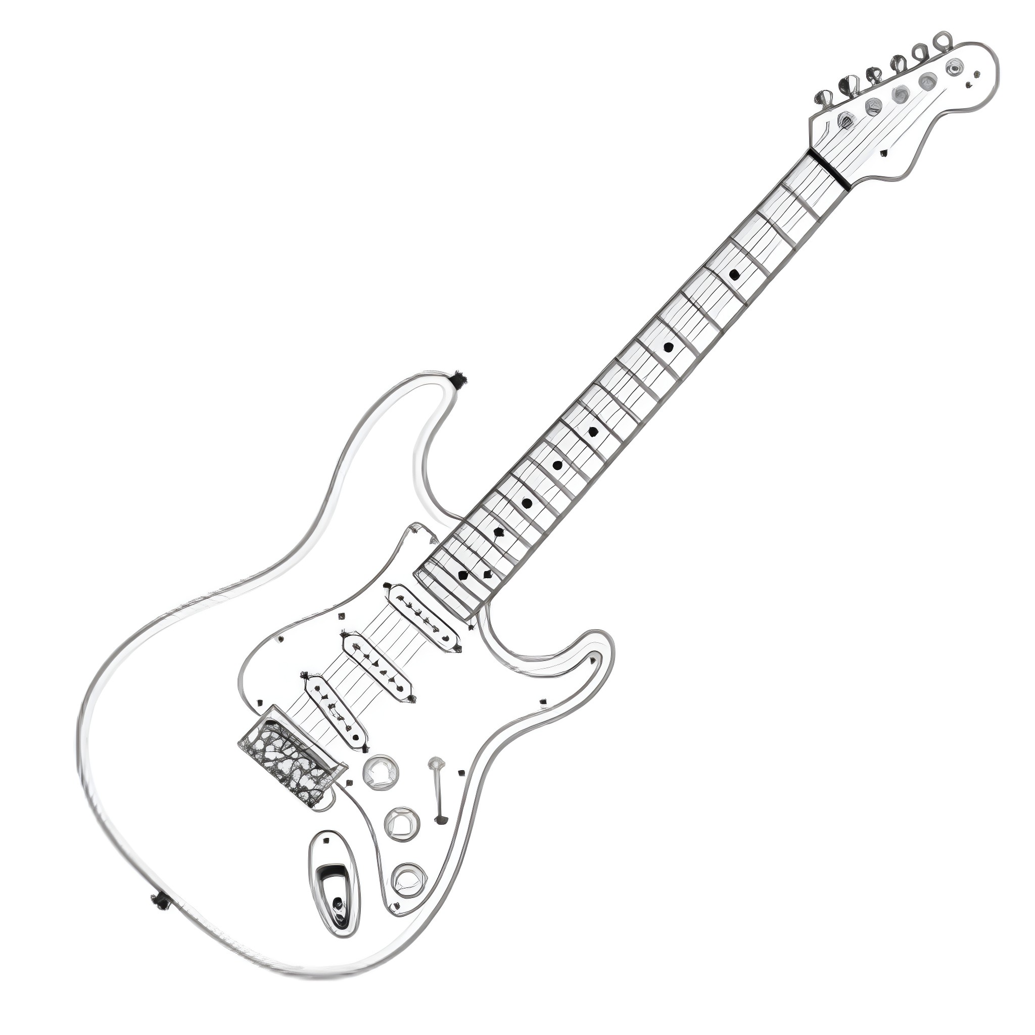 Guitar with detailed features Coloring Page (free black-and-white line drawing printable PDF for all, from beginners to advanced learners, including children, teens, adults, and seniors)