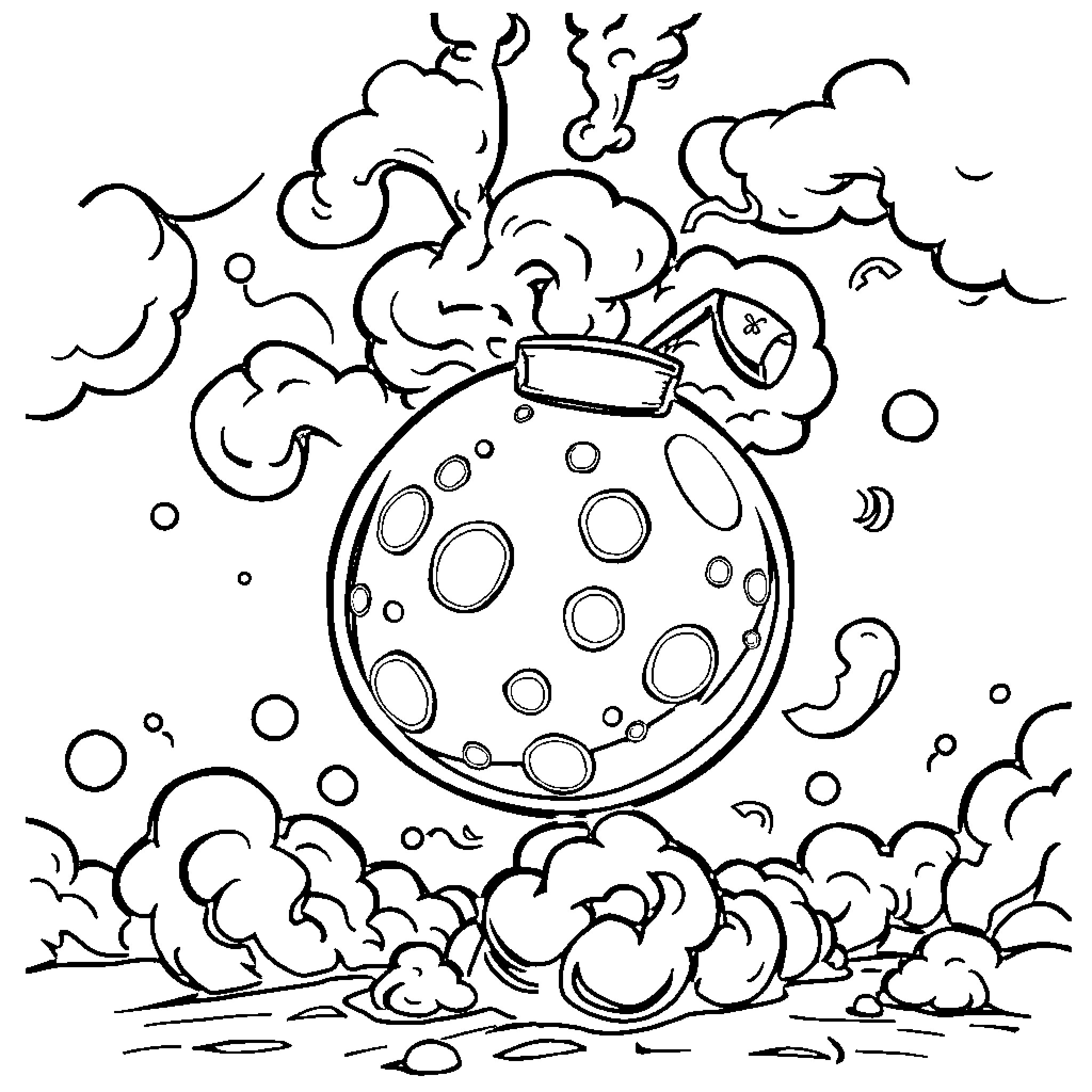 Atom Bomb Exploding in the Sky Coloring Page (free black-and-white line drawing printable PDF for all, from beginners to advanced learners, including children, teens, adults, and seniors)