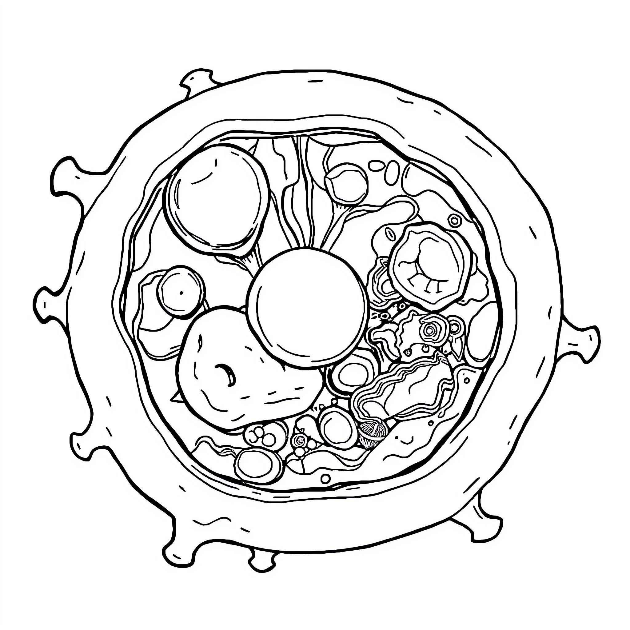 Cell Division and Growth in Progress Coloring Page (free black-and-white line drawing printable PDF for all, from beginners to advanced learners, including children, teens, adults, and seniors)