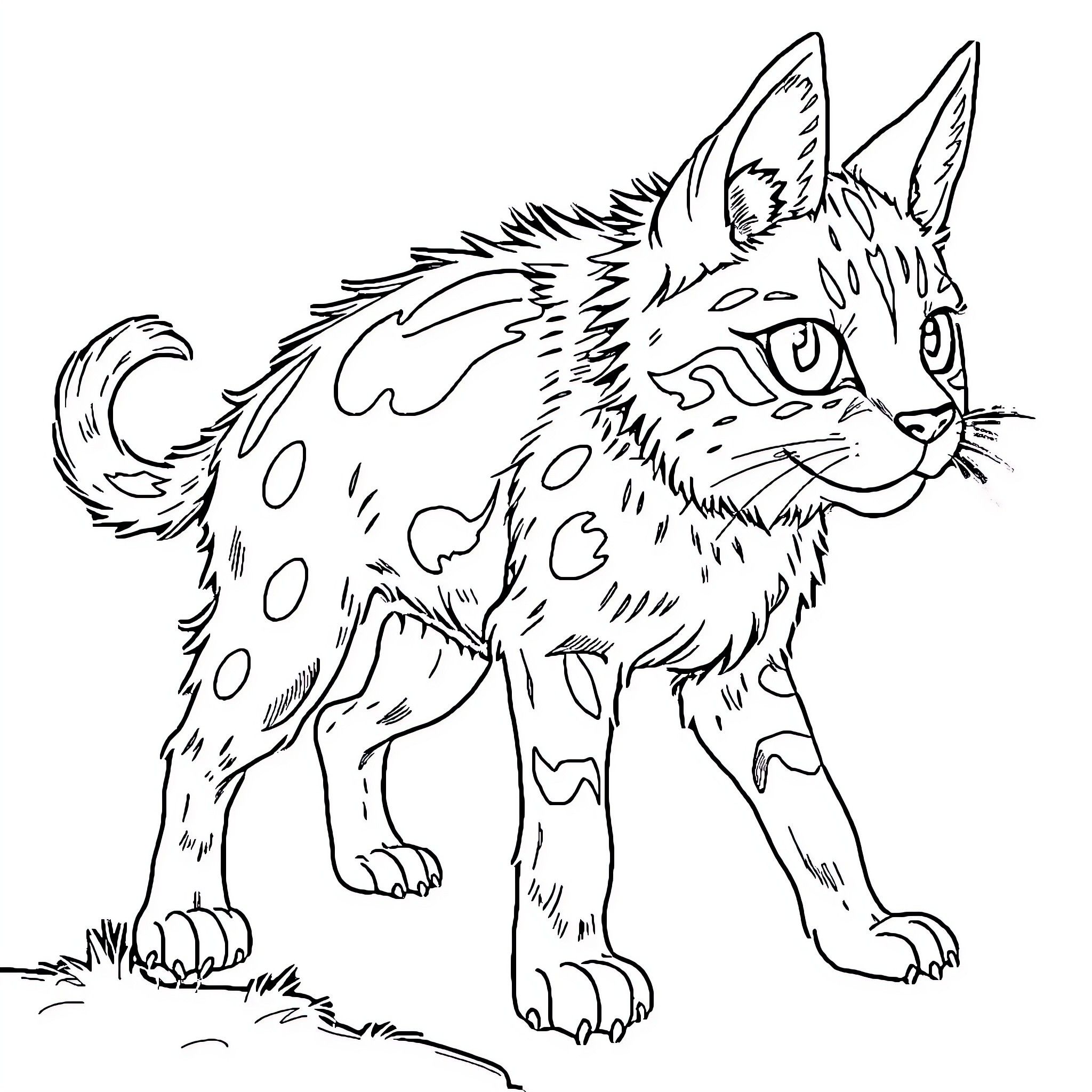 Mutant Dog Cat in Playful Pose Coloring Page (free black-and-white line drawing printable PDF for all, from beginners to advanced learners, including children, teens, adults, and seniors)